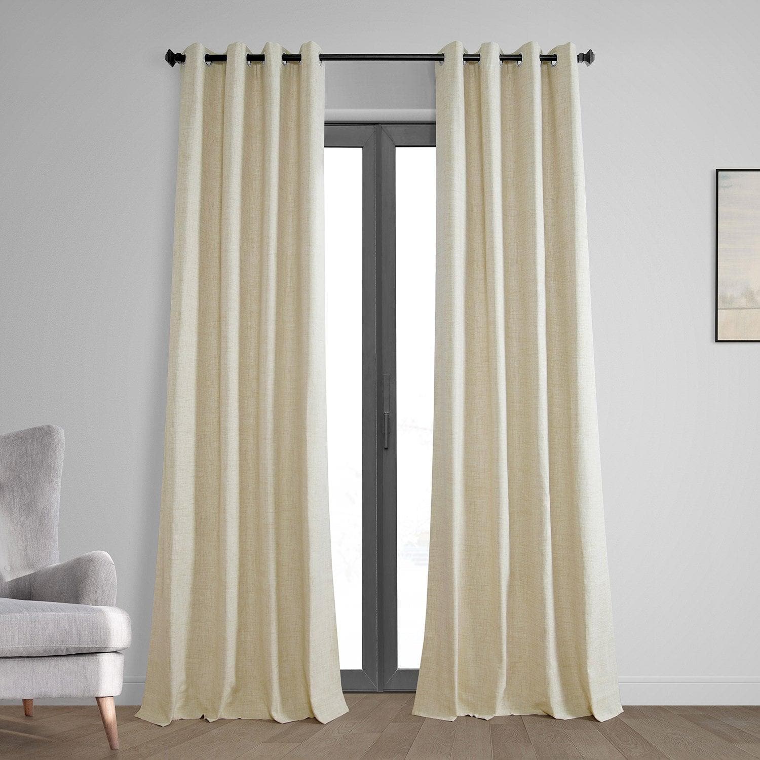 Natural Light Beige Grommet Thermal Cross Linen Weave Blackout Curtain