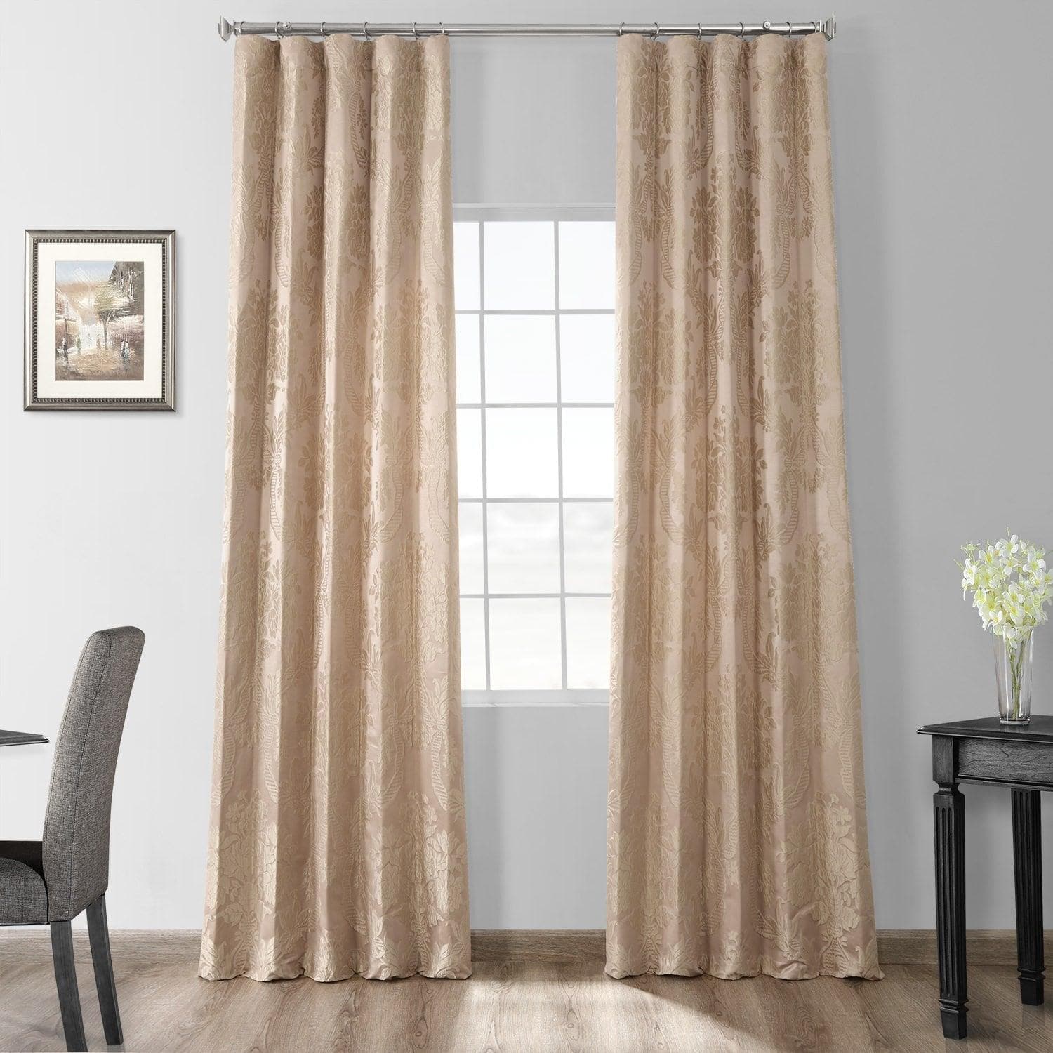 Magdelena Beige & Gold Faux Silk Jacquard Curtain