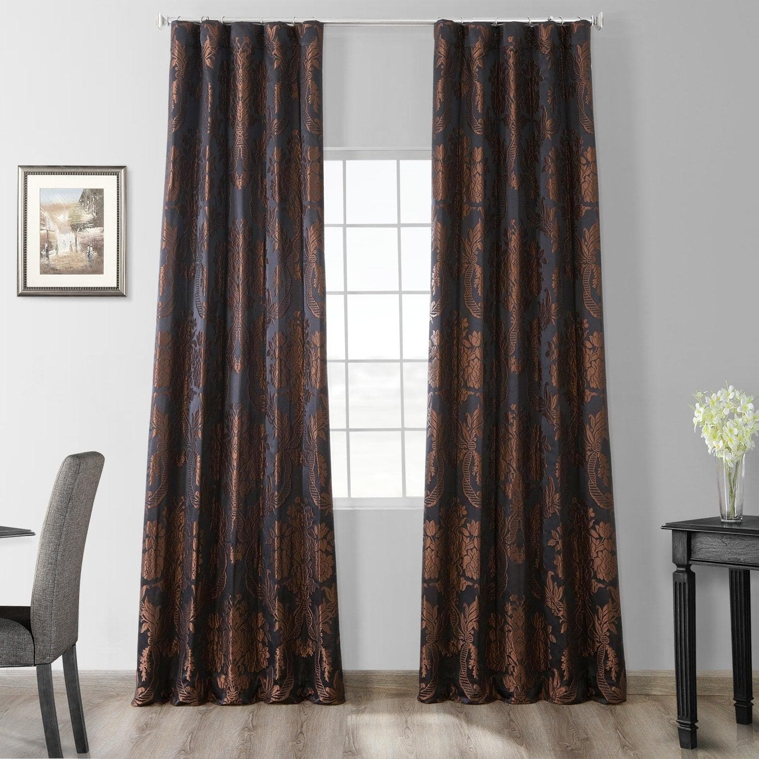 Magdelena Black & Copper Faux Silk Jacquard Curtain