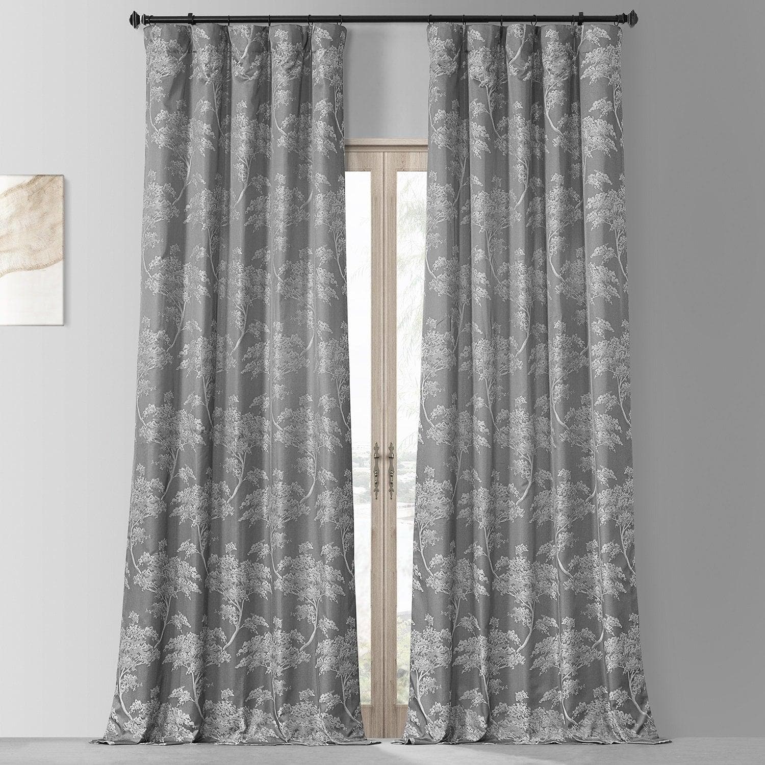 Sequoia Silver Grey Faux Silk Jacquard Curtain