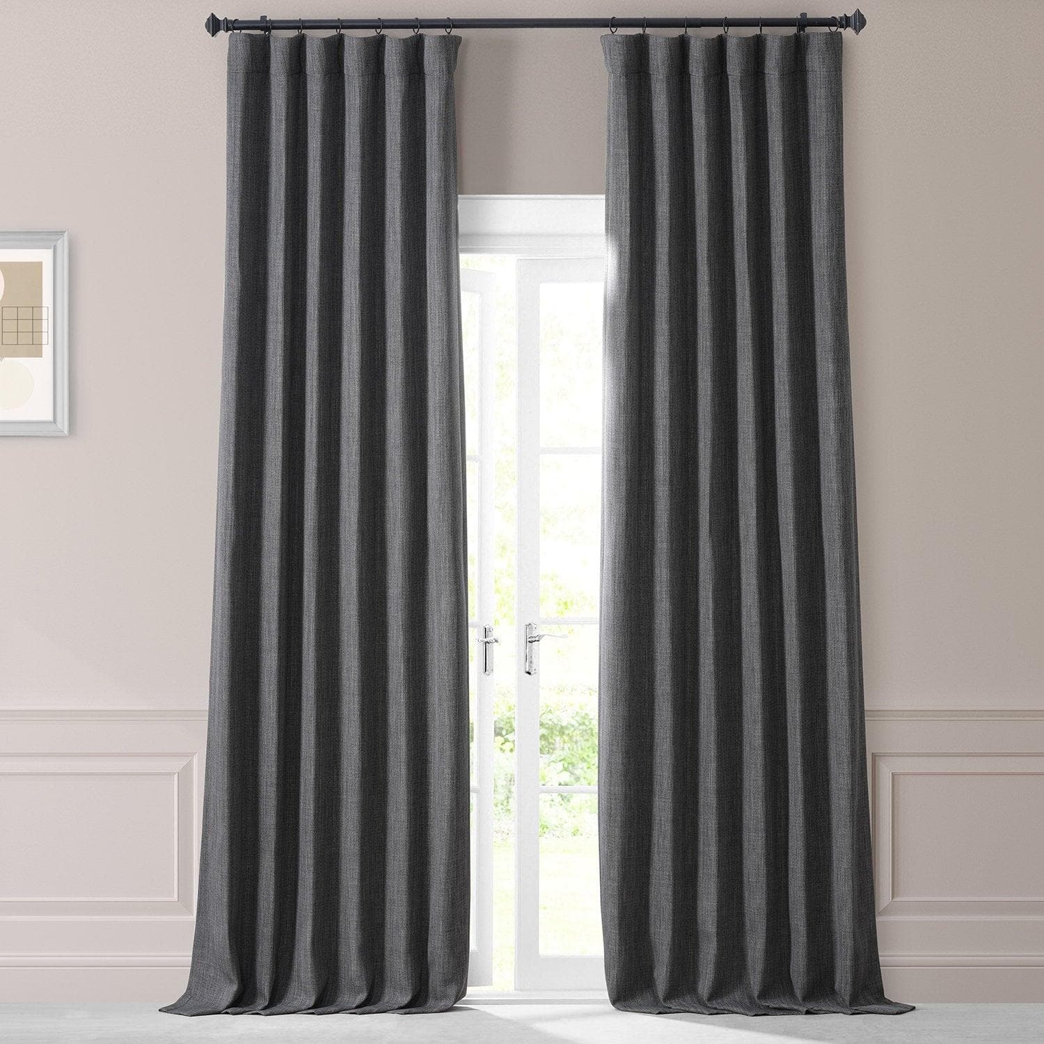 Hudson Grey Monochromatic Faux Linen Room Darkening Curtain Pair (2 Panels)