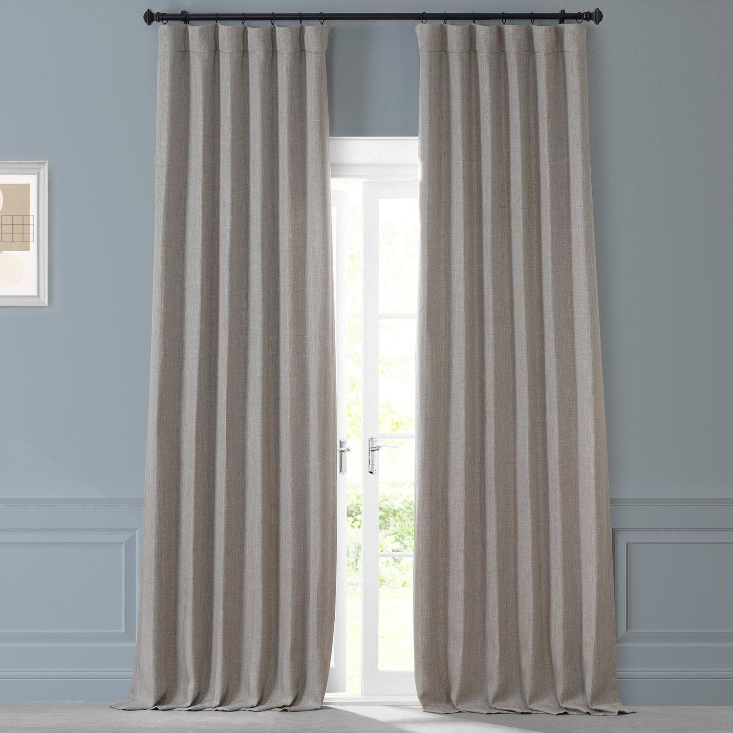 Highland Greige Monochromatic Faux Linen Room Darkening Curtain Pair (2 Panels)