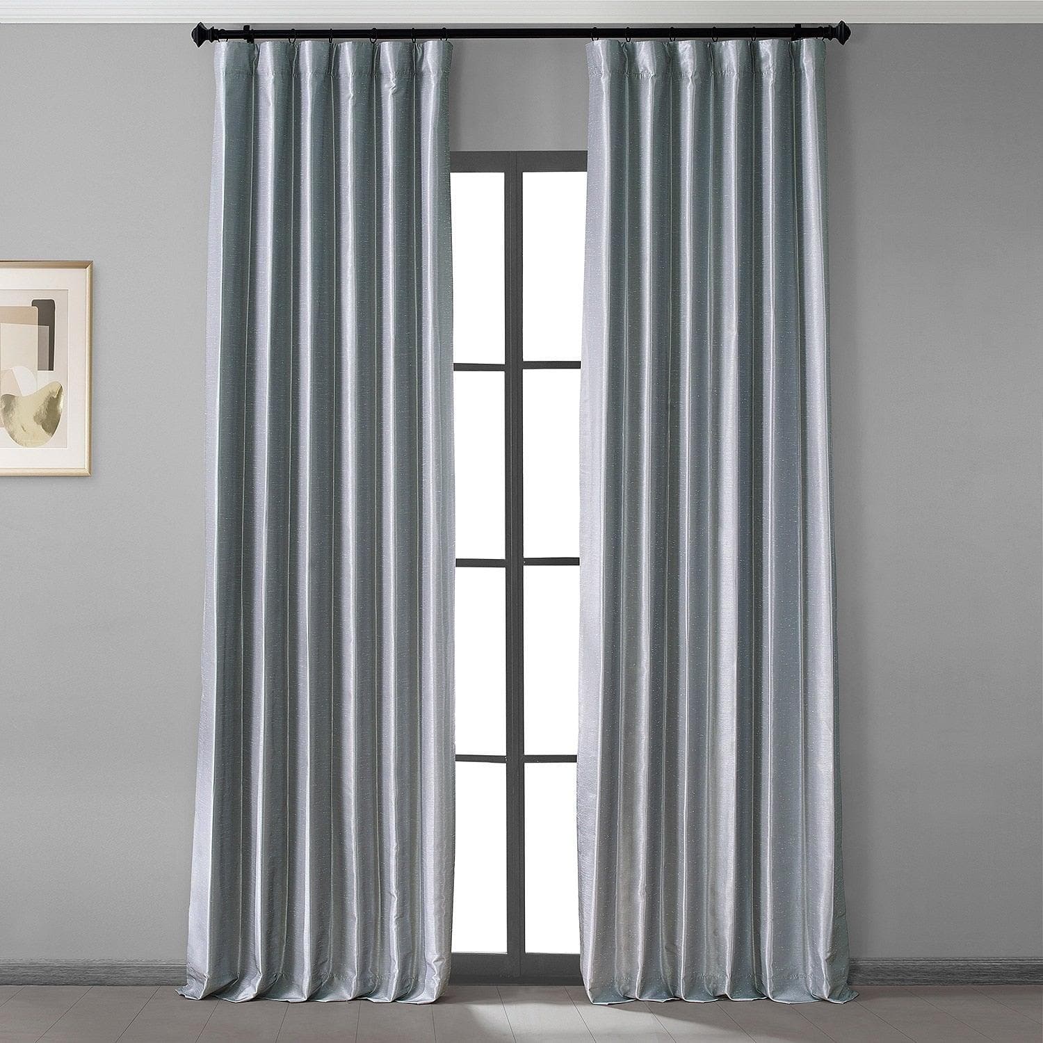 Simply Silver Vintage Dupioni Faux Silk Hotel Blackout Curtain