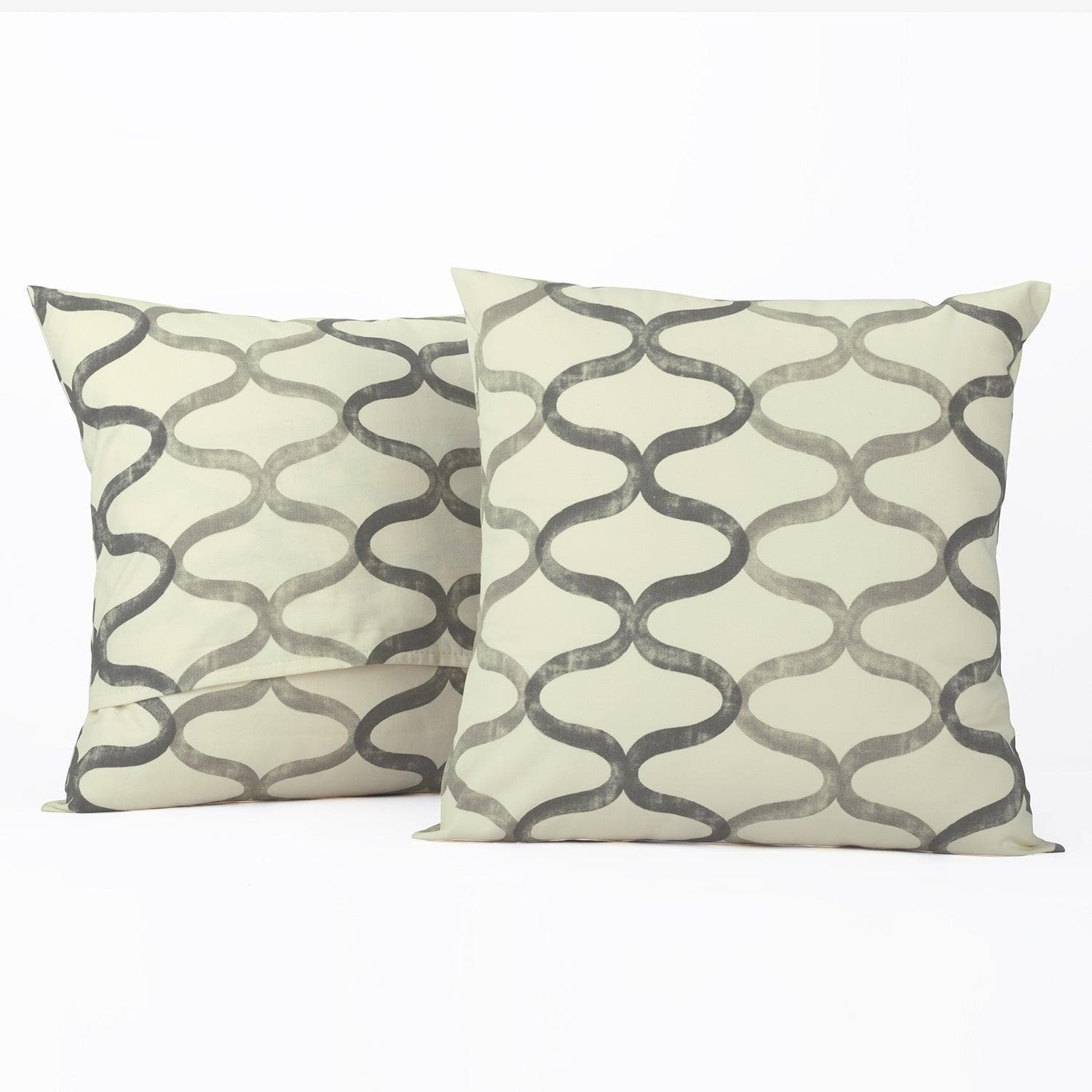 Illusions Silver Grey Printed Cotton Cushion Covers - Pair