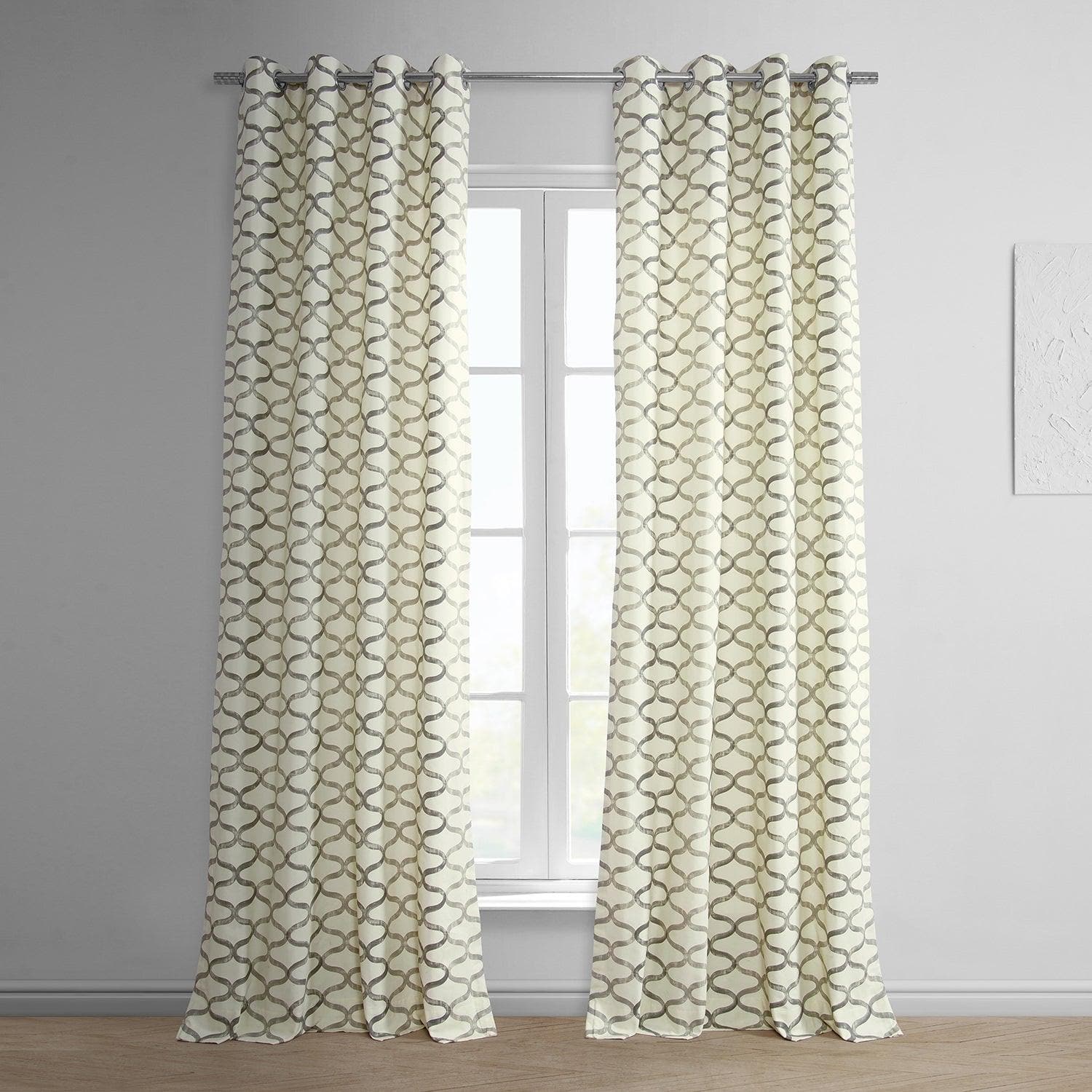 Illusions Silver Grey Grommet Printed Cotton Curtain