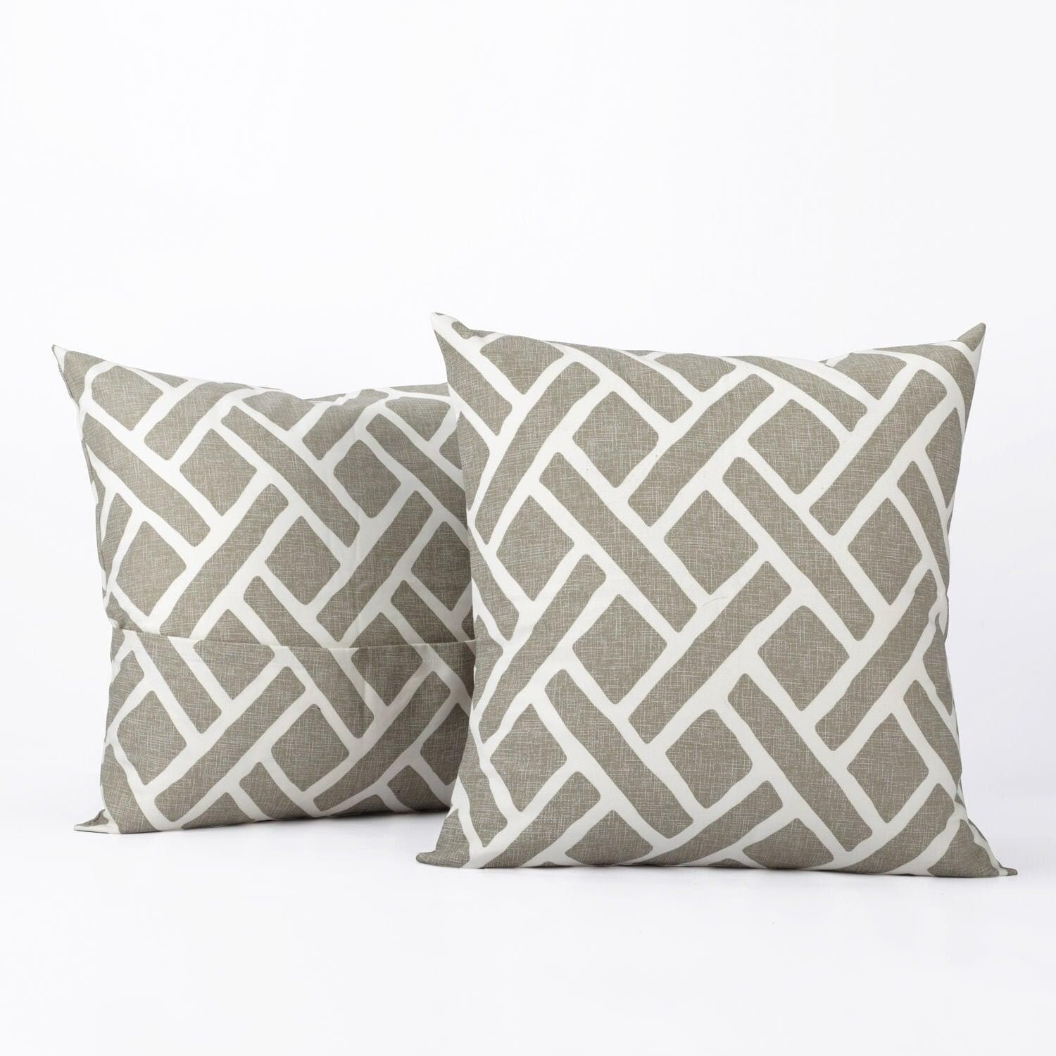 Martinique Taupe Printed Cotton Cushion Covers - Pair