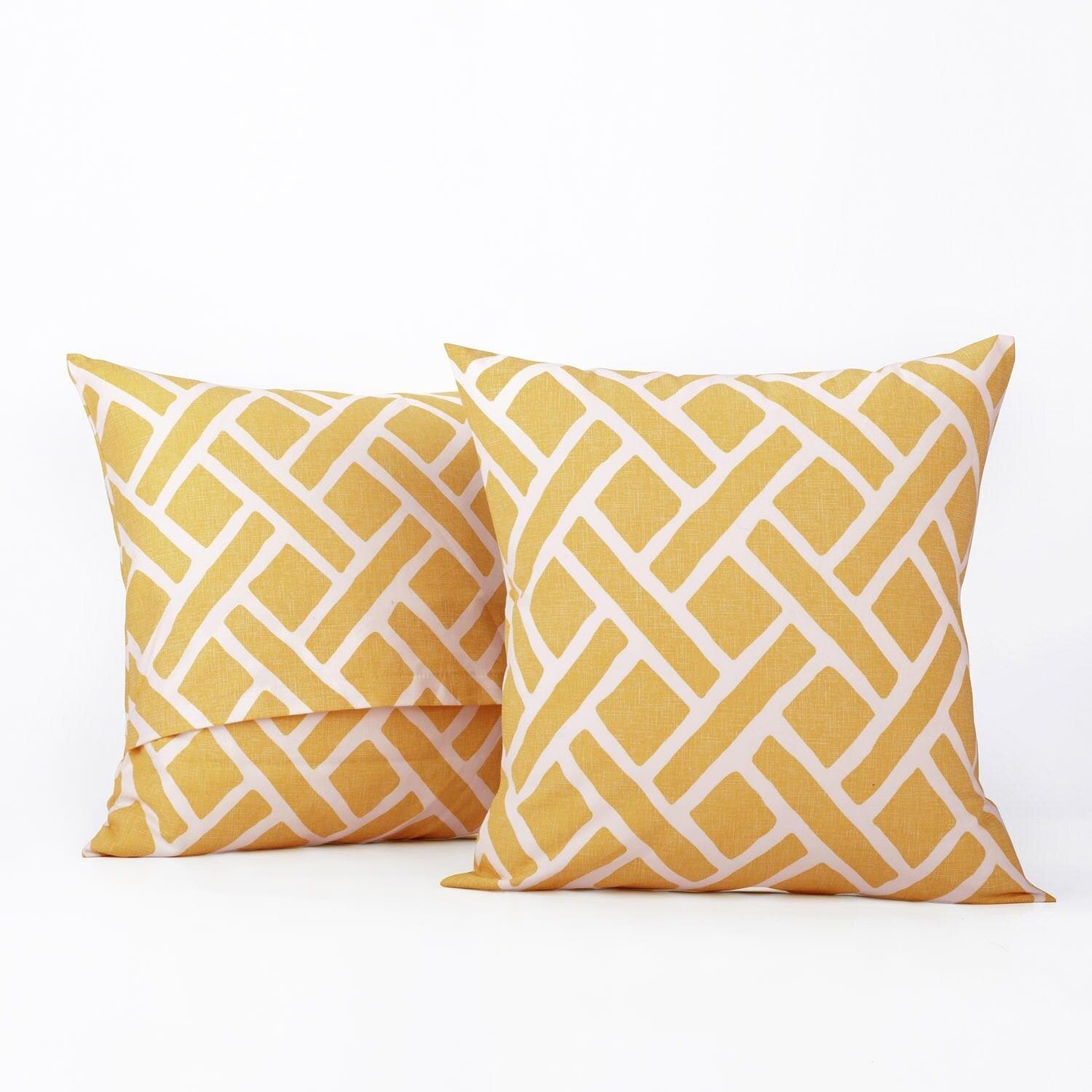 Martinique Yellow Printed Cotton Cushion Covers - Pair