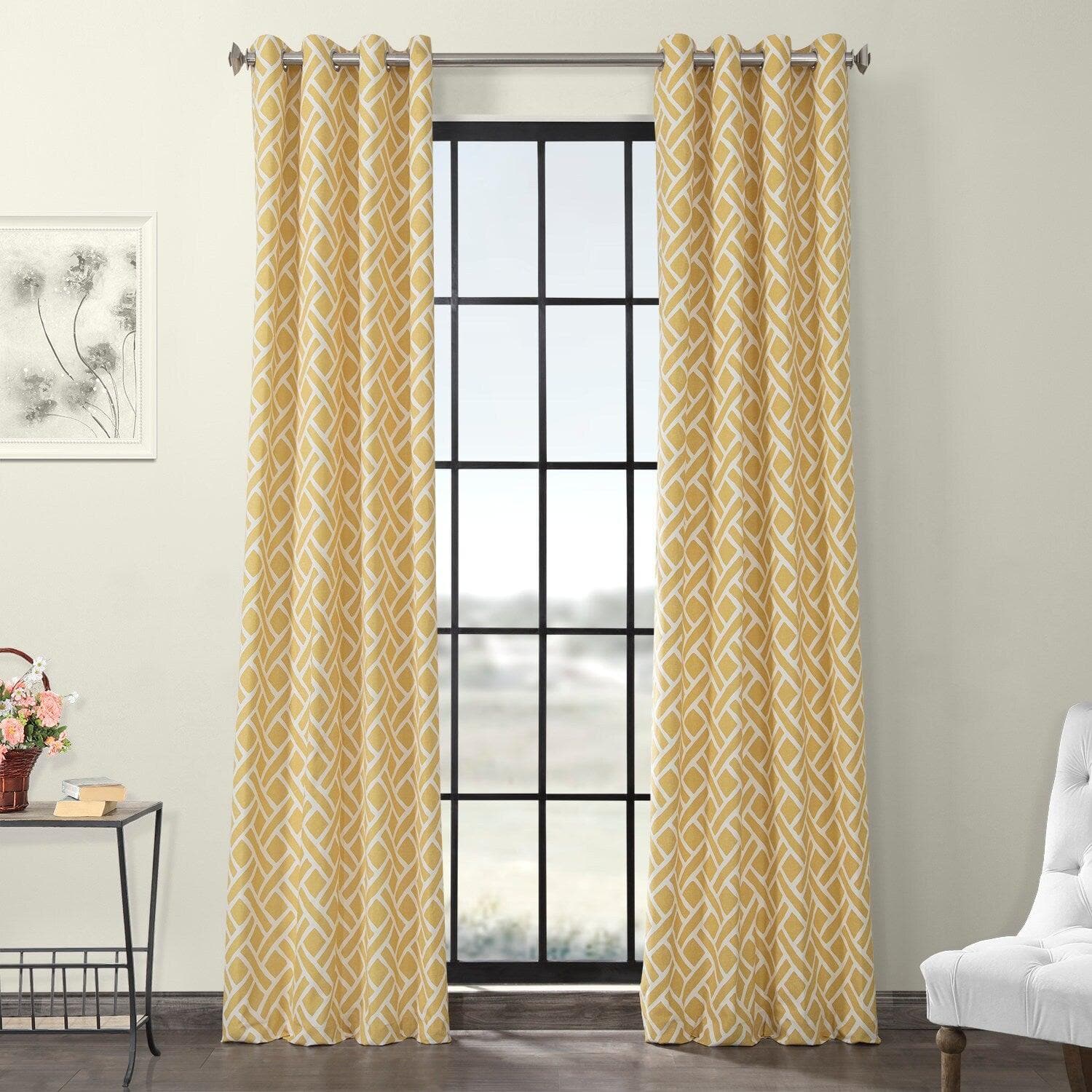 Martinique Yellow Grommet Printed Cotton Curtain