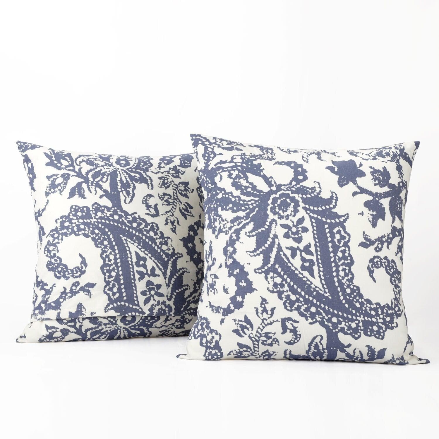 Edina Washed Blue Printed Cotton Cushion Covers - Pair