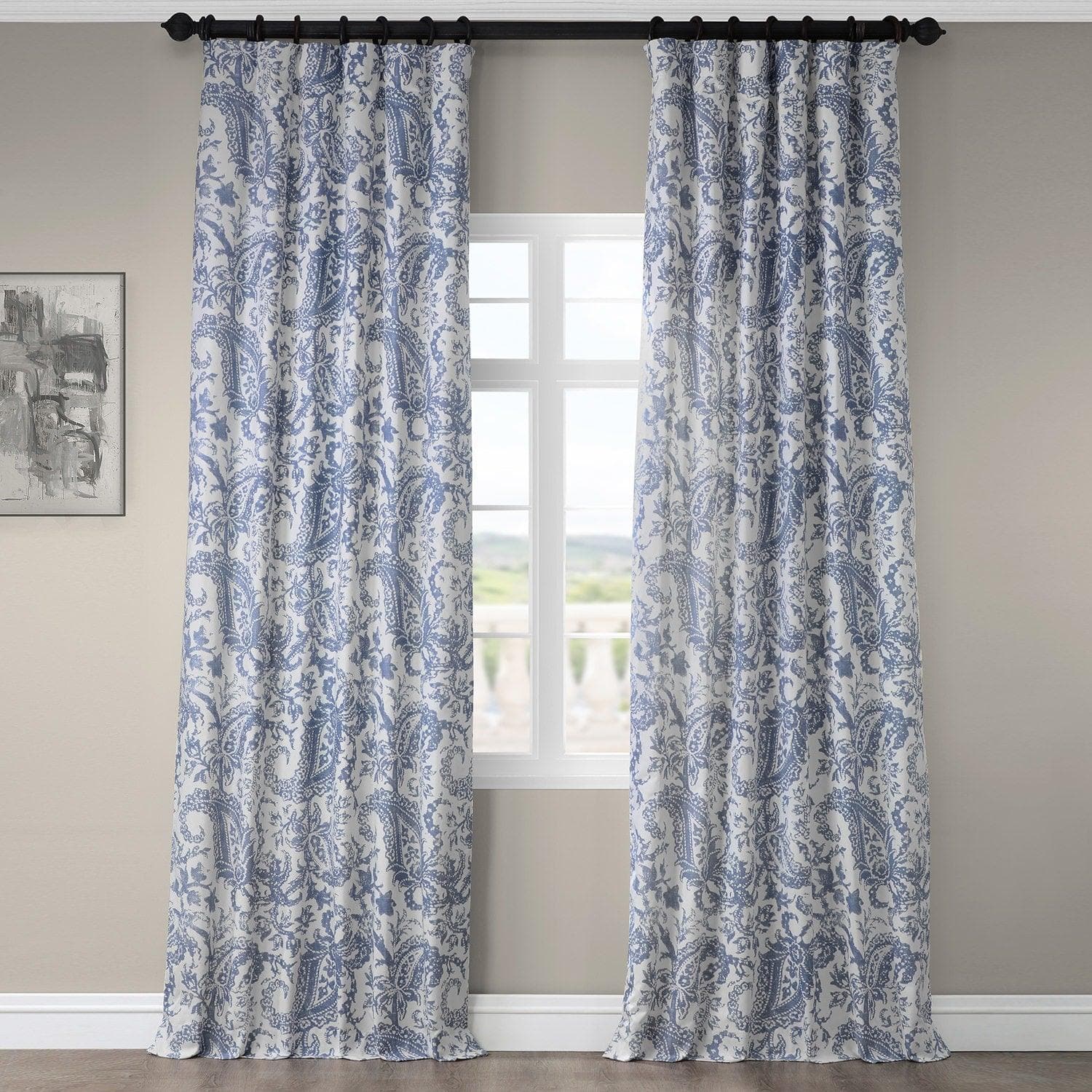 Edina Washed Blue Printed Cotton Curtain