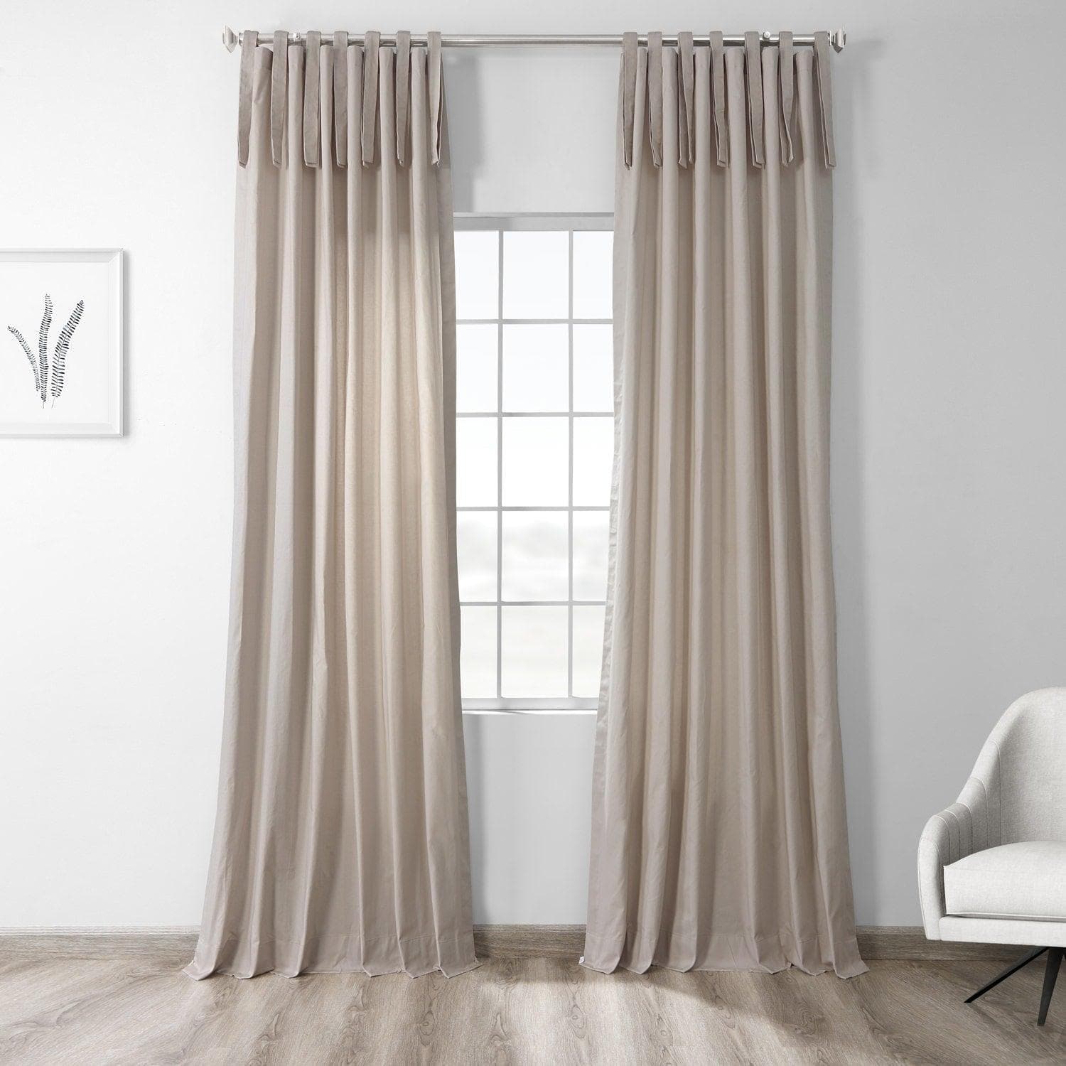 Hazelwood Beige Tie-Top Solid Cotton Curtain