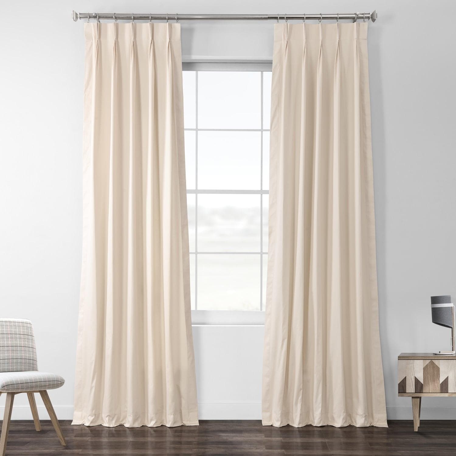 English Cream French Pleat Solid Cotton Curtain
