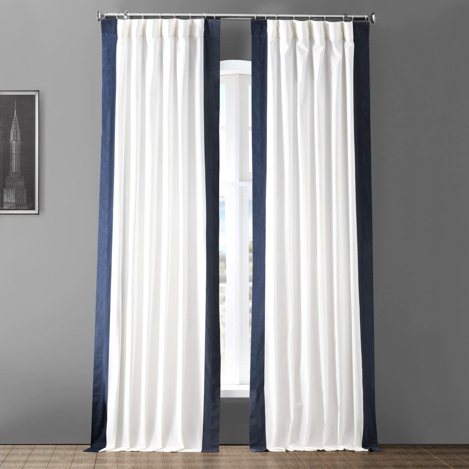 Fresh Popcorn & Polo Navy Vertical Printed Cotton Curtain