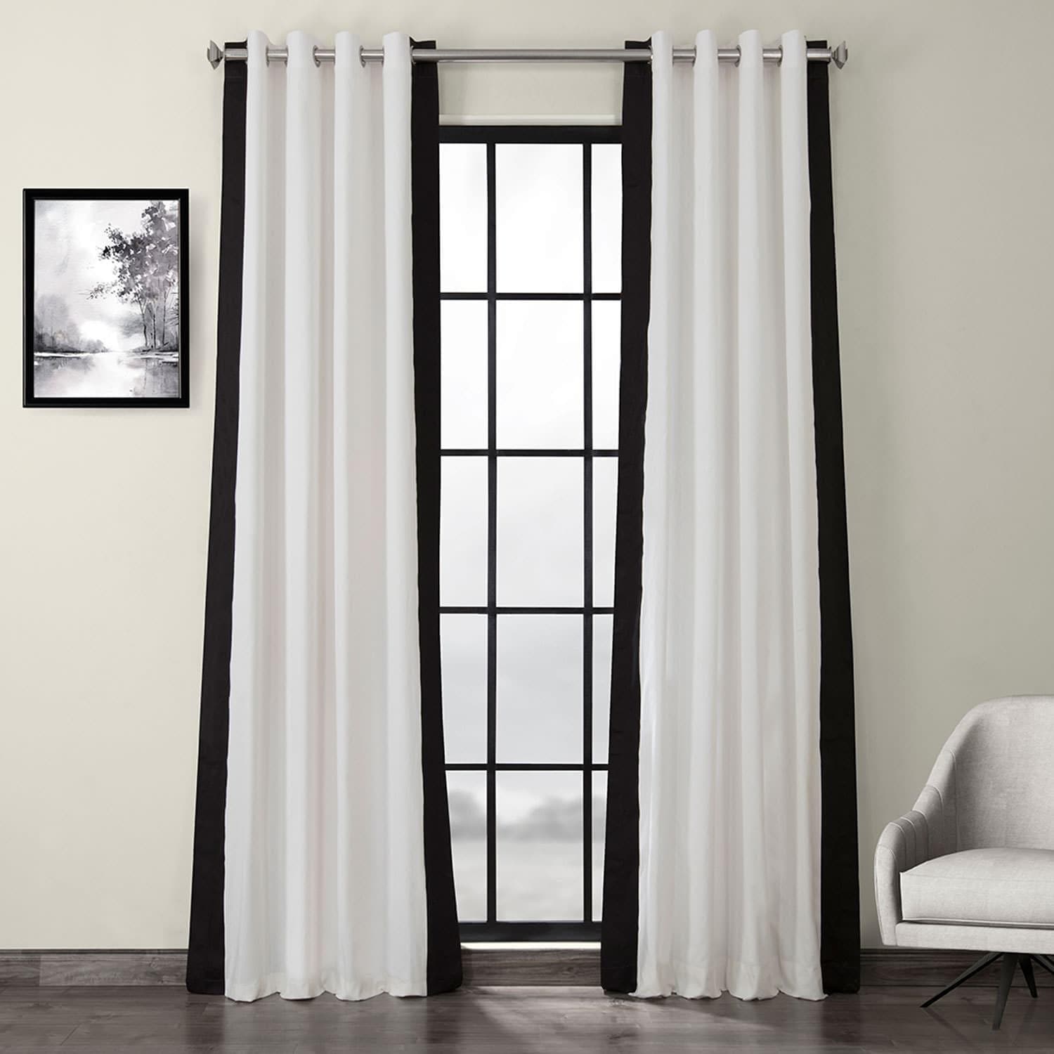 Fresh Popcorn & Black Grommet Vertical Printed Cotton Curtain