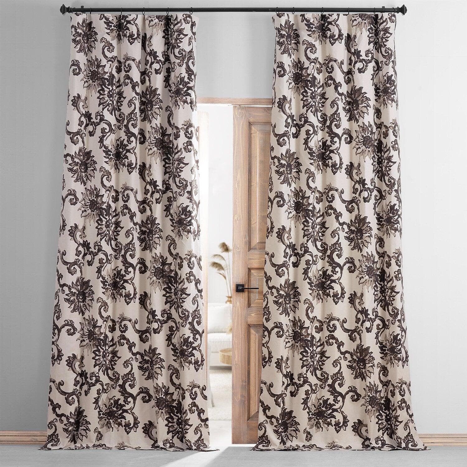 Indonesian Brown Printed Cotton Hotel Blackout Curtain