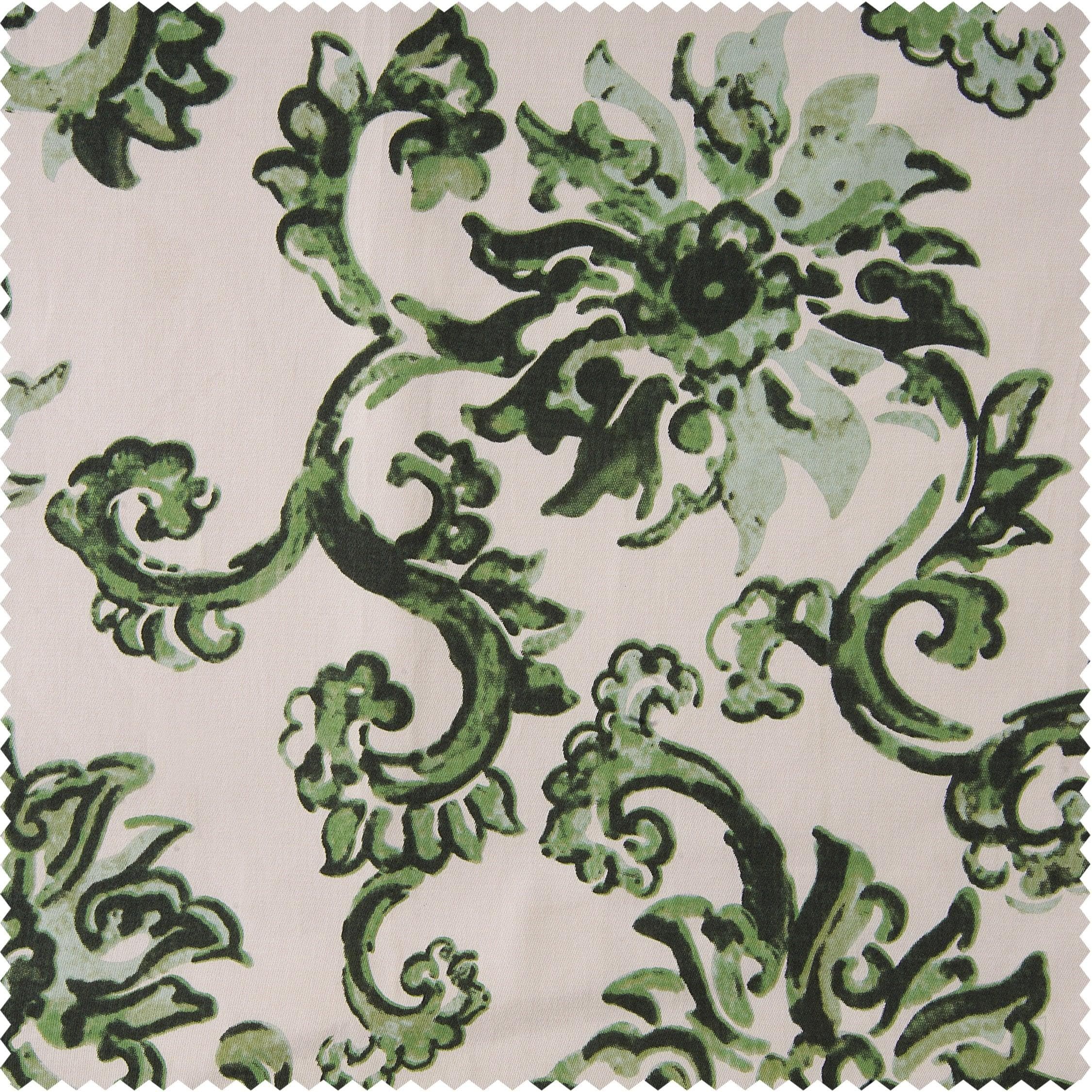Indonesian Green Printed Cotton Hotel Blackout Swatch