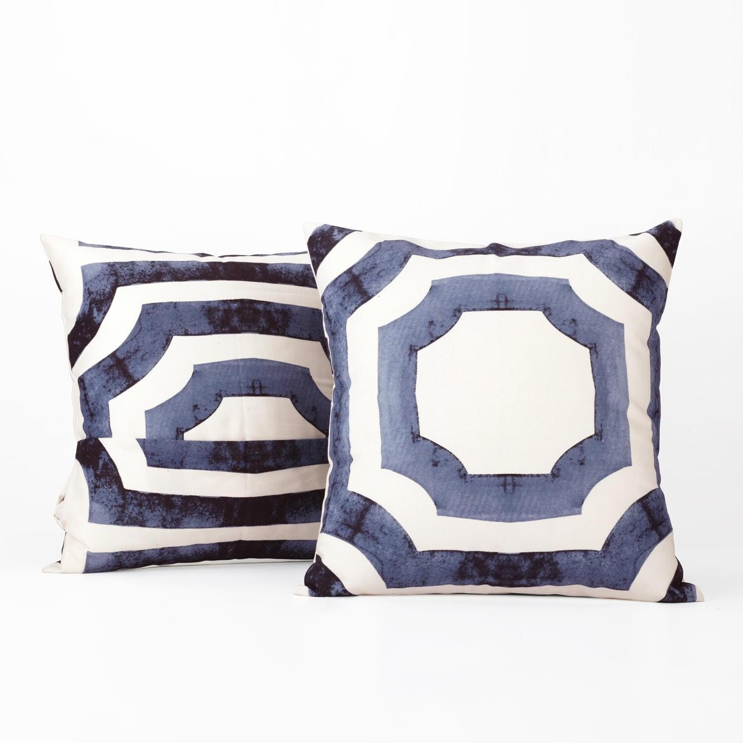 Mecca Blue Printed Cotton Cushion Covers - Pair