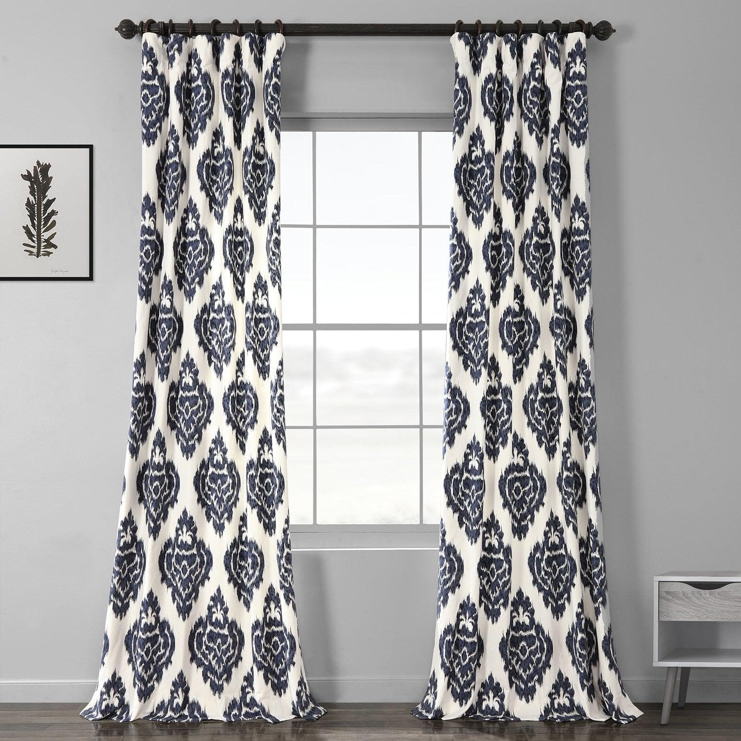 Ikat Blue Printed Cotton Curtain