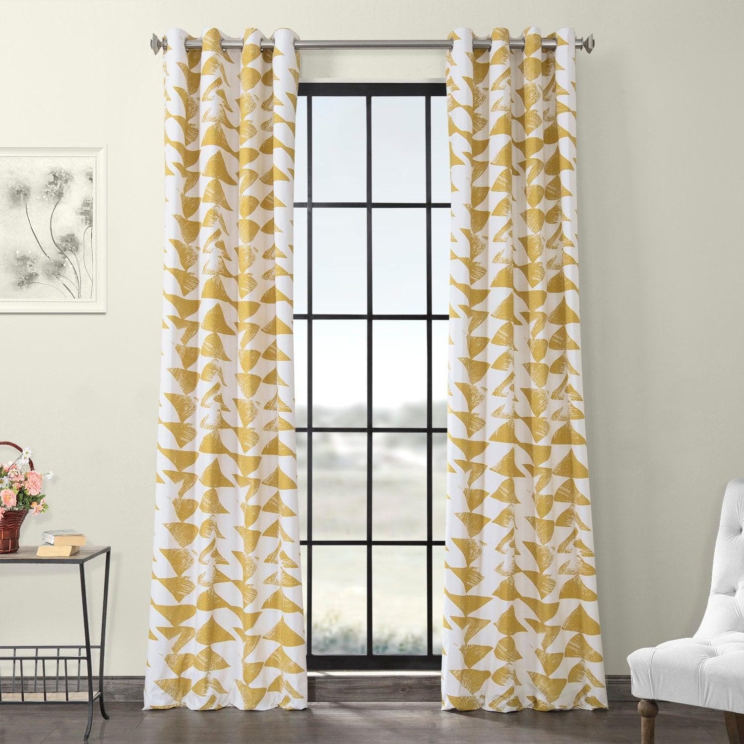 Triad Gold Grommet Printed Cotton Curtain