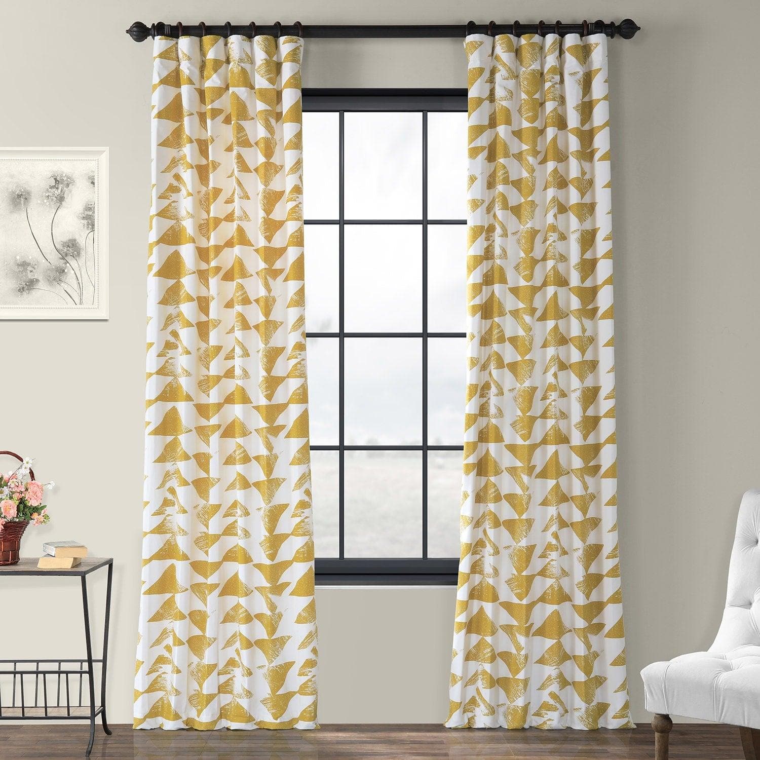 Triad Gold Printed Cotton Curtain