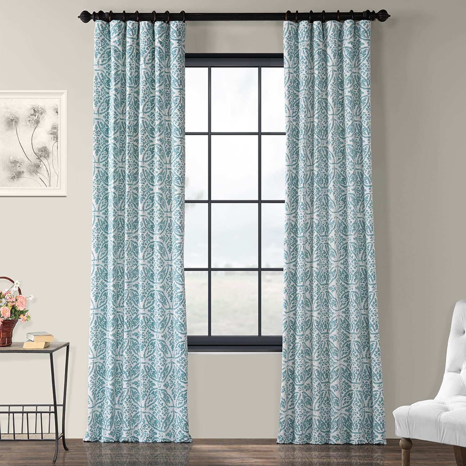 Catalina Aqua Printed Cotton Curtain