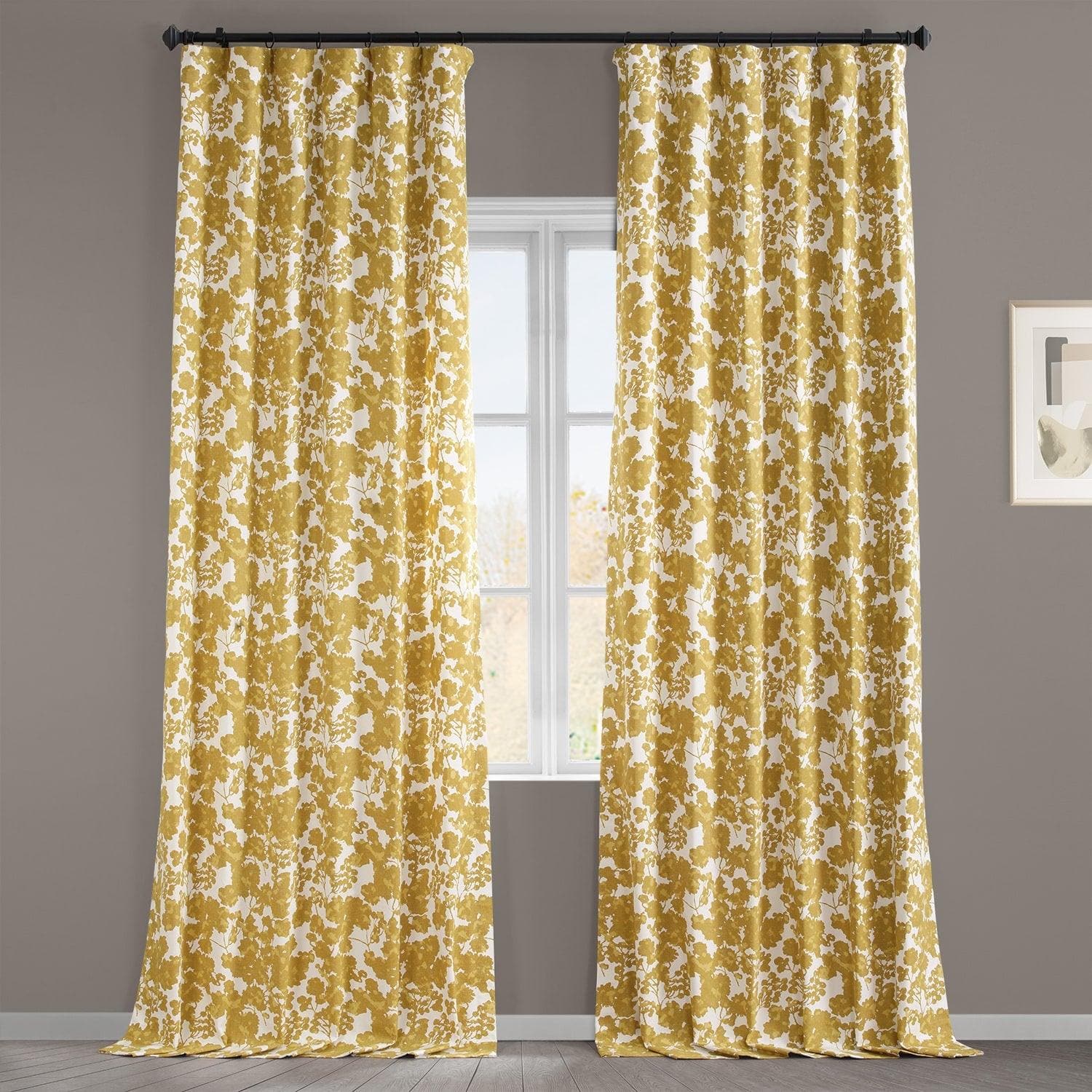 Fleur Gold Printed Cotton Curtain