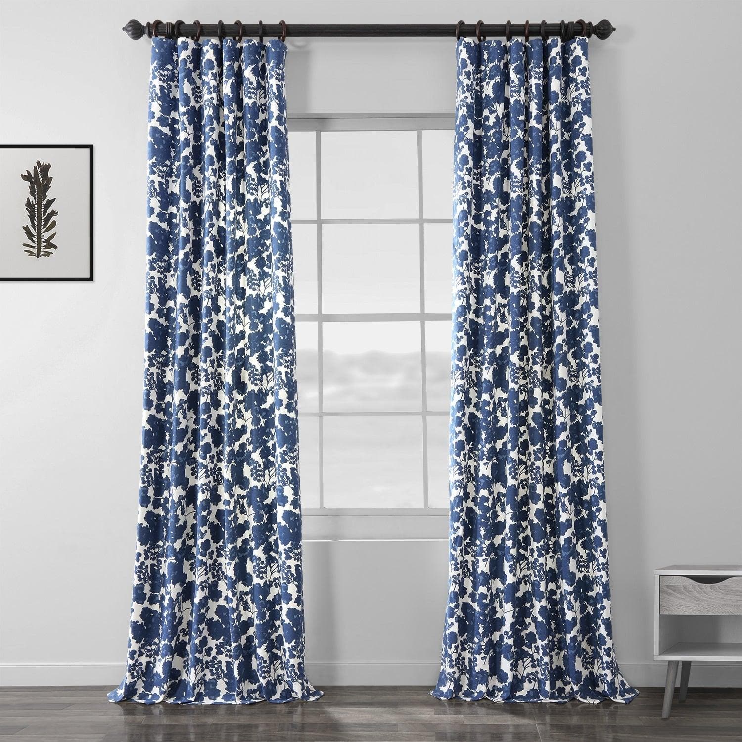 Fleur Blue Printed Cotton Curtain