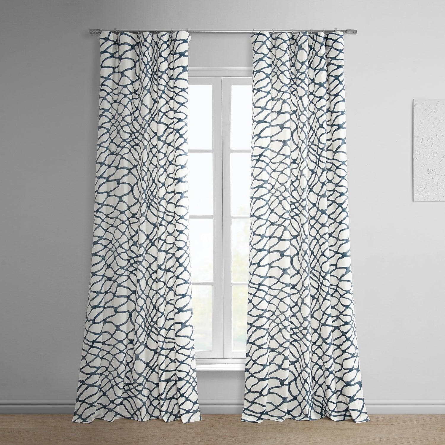Ellis Blue Printed Cotton Curtain