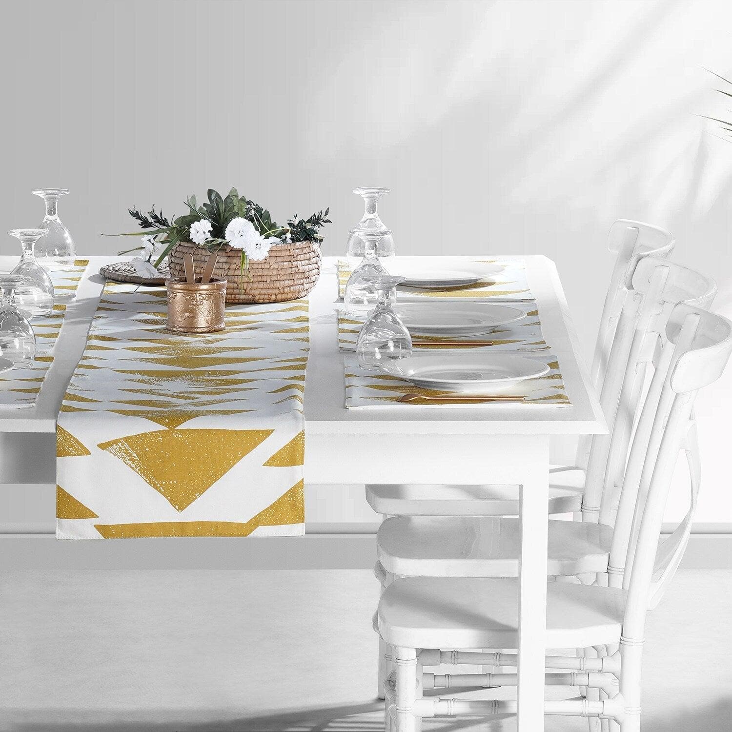 Triad Gold Printed Cotton Table Runner & Placemats