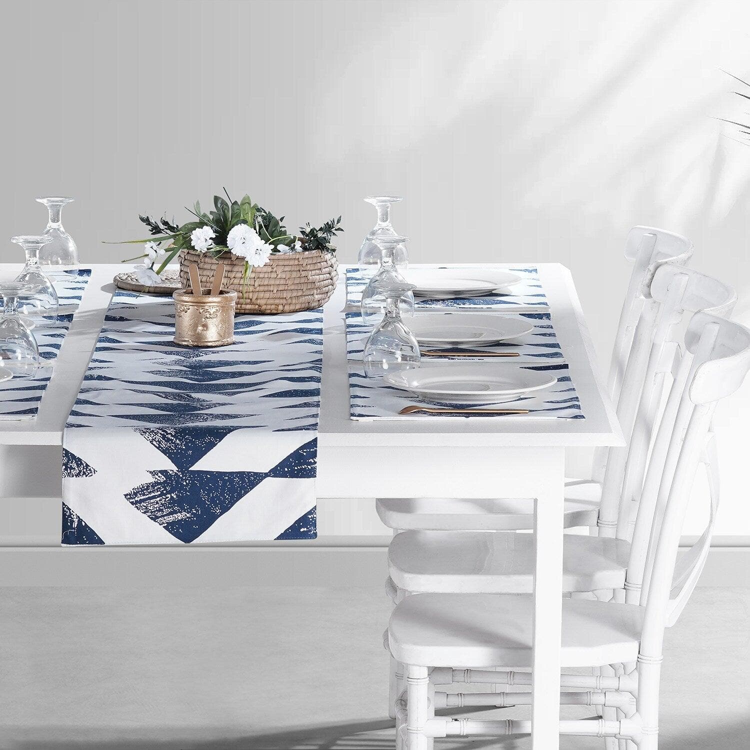 Triad Indigo Printed Cotton Table Runner & Placemats
