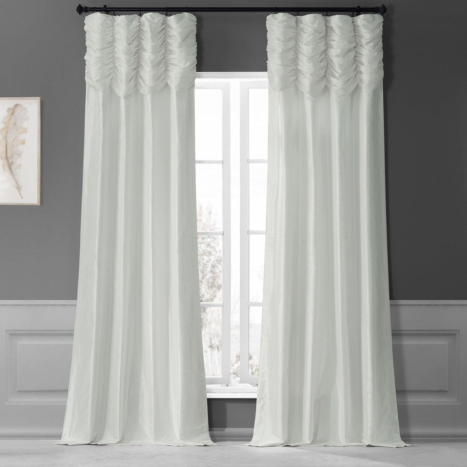 Eggshell Ruched Solid Faux Silk Taffeta Curtain