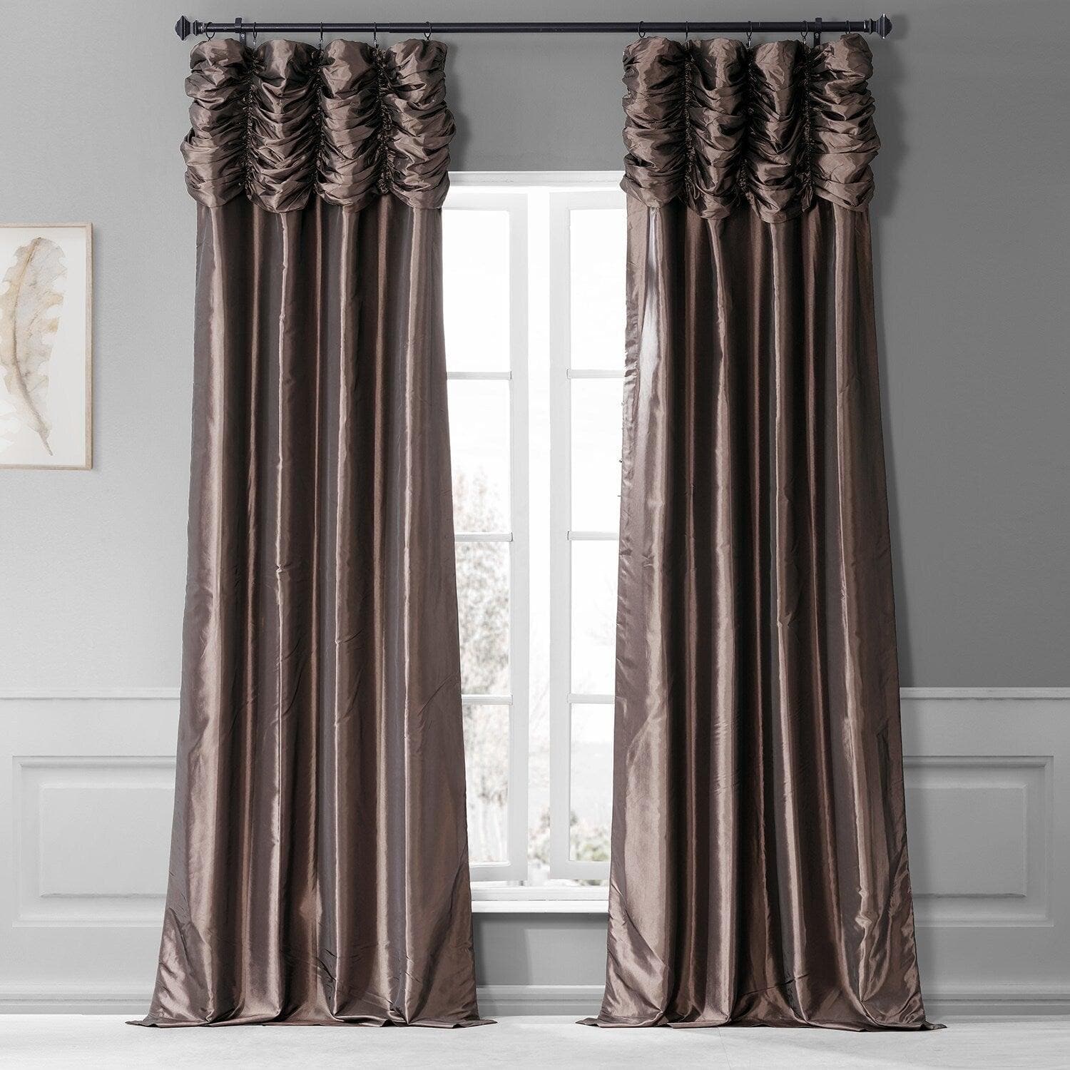 Mushroom Ruched Solid Faux Silk Taffeta Curtain