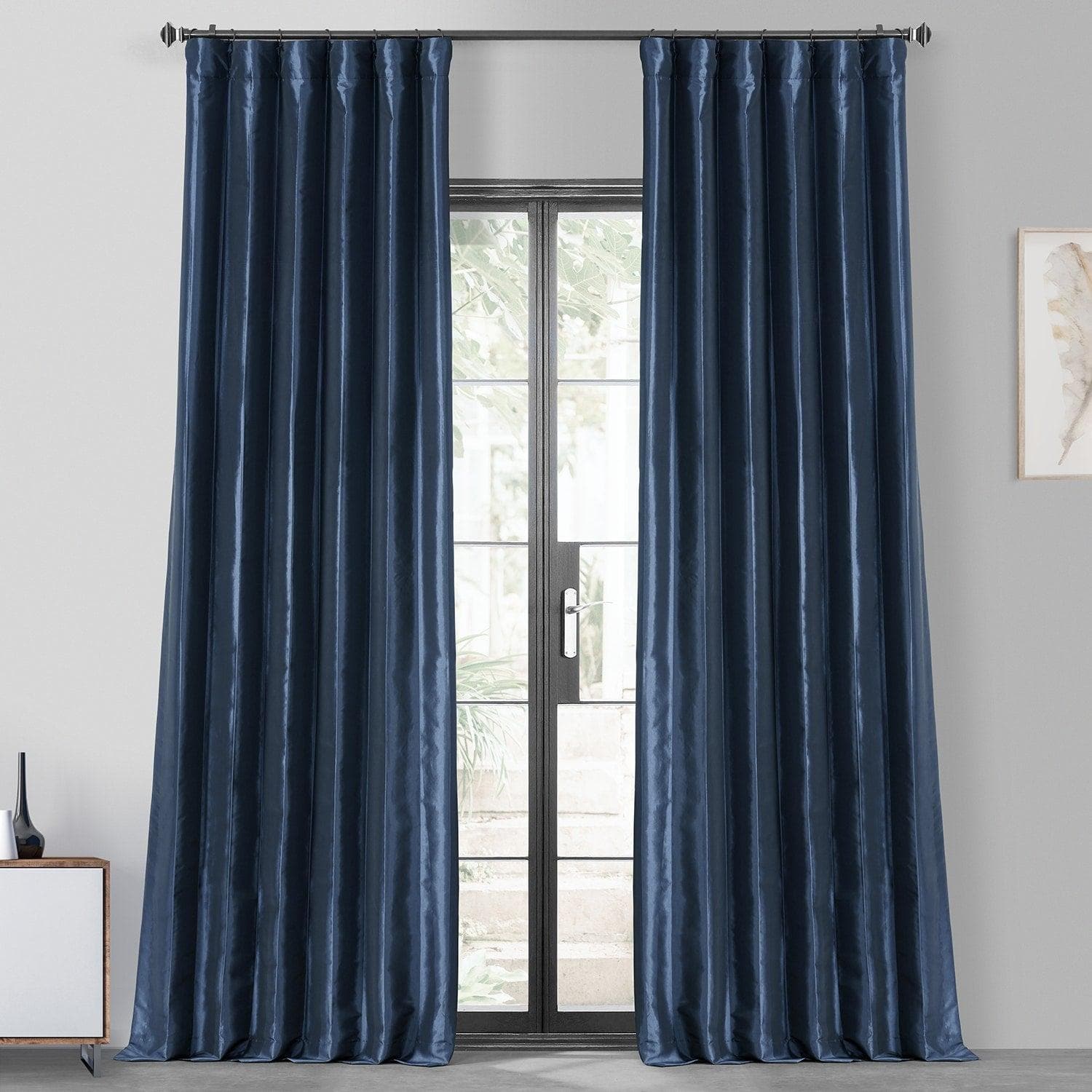 Navy Blue Faux Silk Taffeta Blackout Curtain