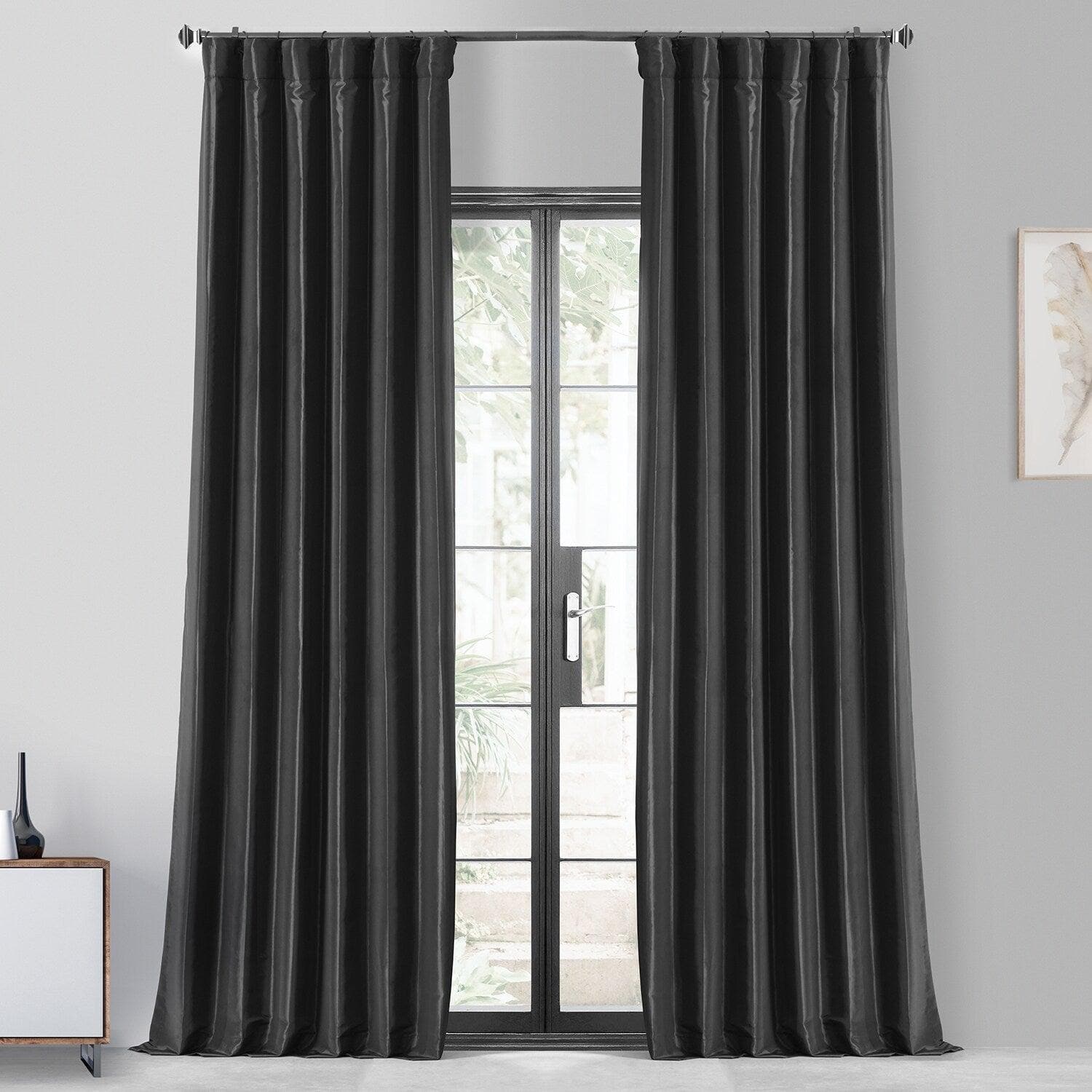 Jet Black Faux Silk Taffeta Blackout Curtain