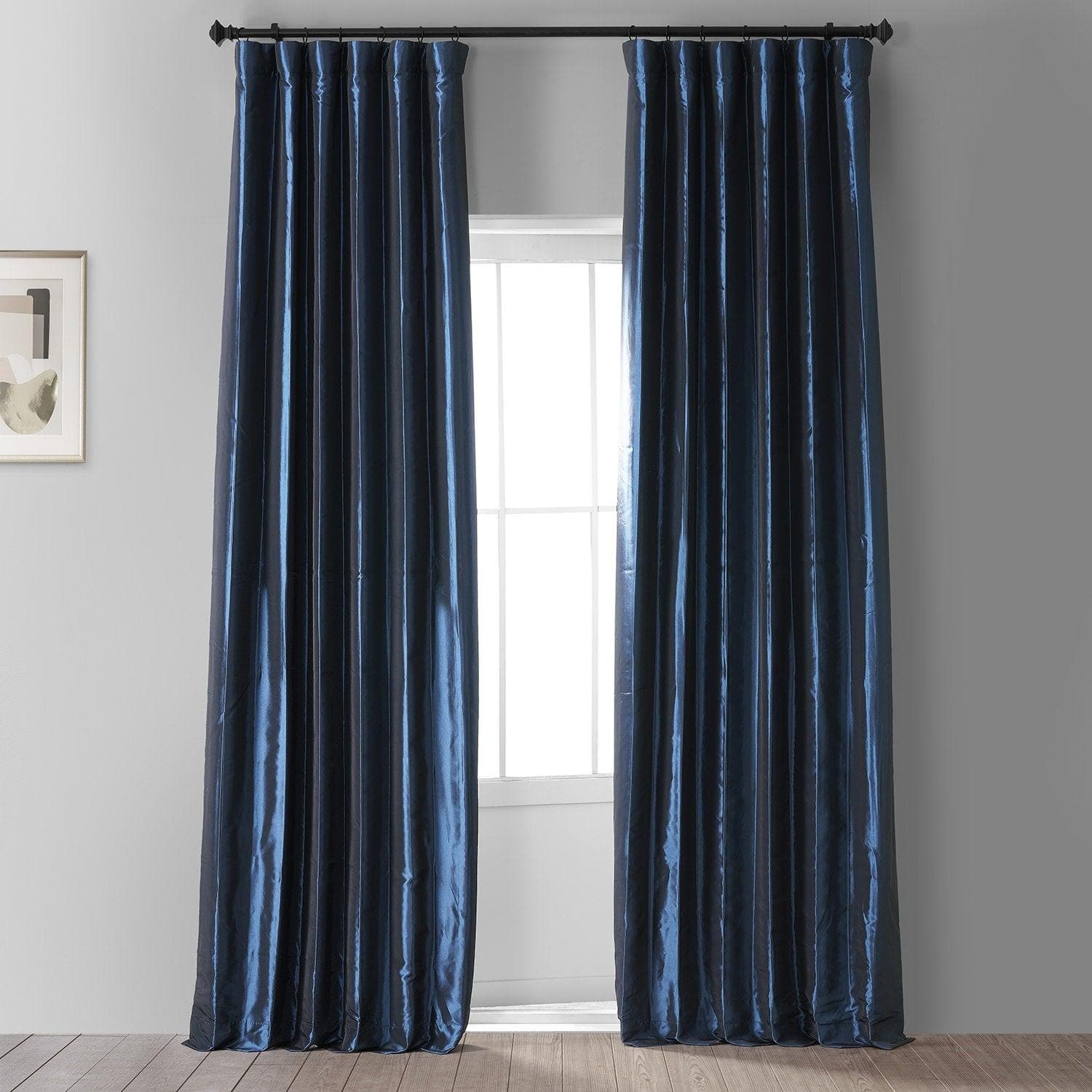 Future Blue Faux Silk Taffeta Hotel Blackout Curtain