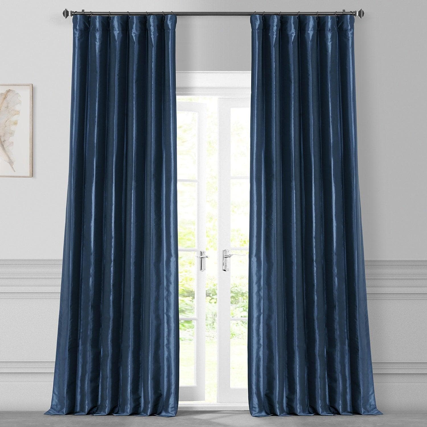 Navy Blue Solid Faux Silk Taffeta Curtain