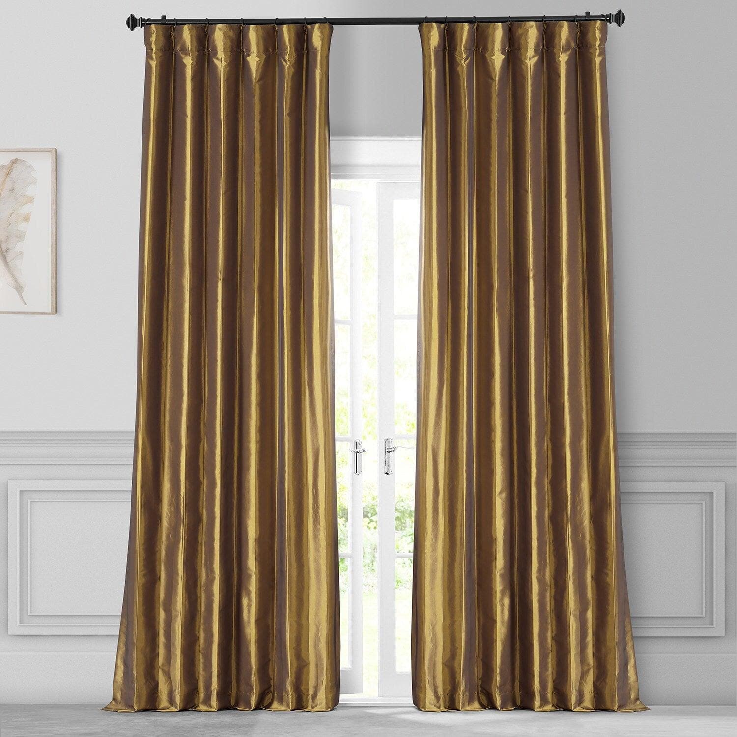 Golden Spice Solid Faux Silk Taffeta Curtain