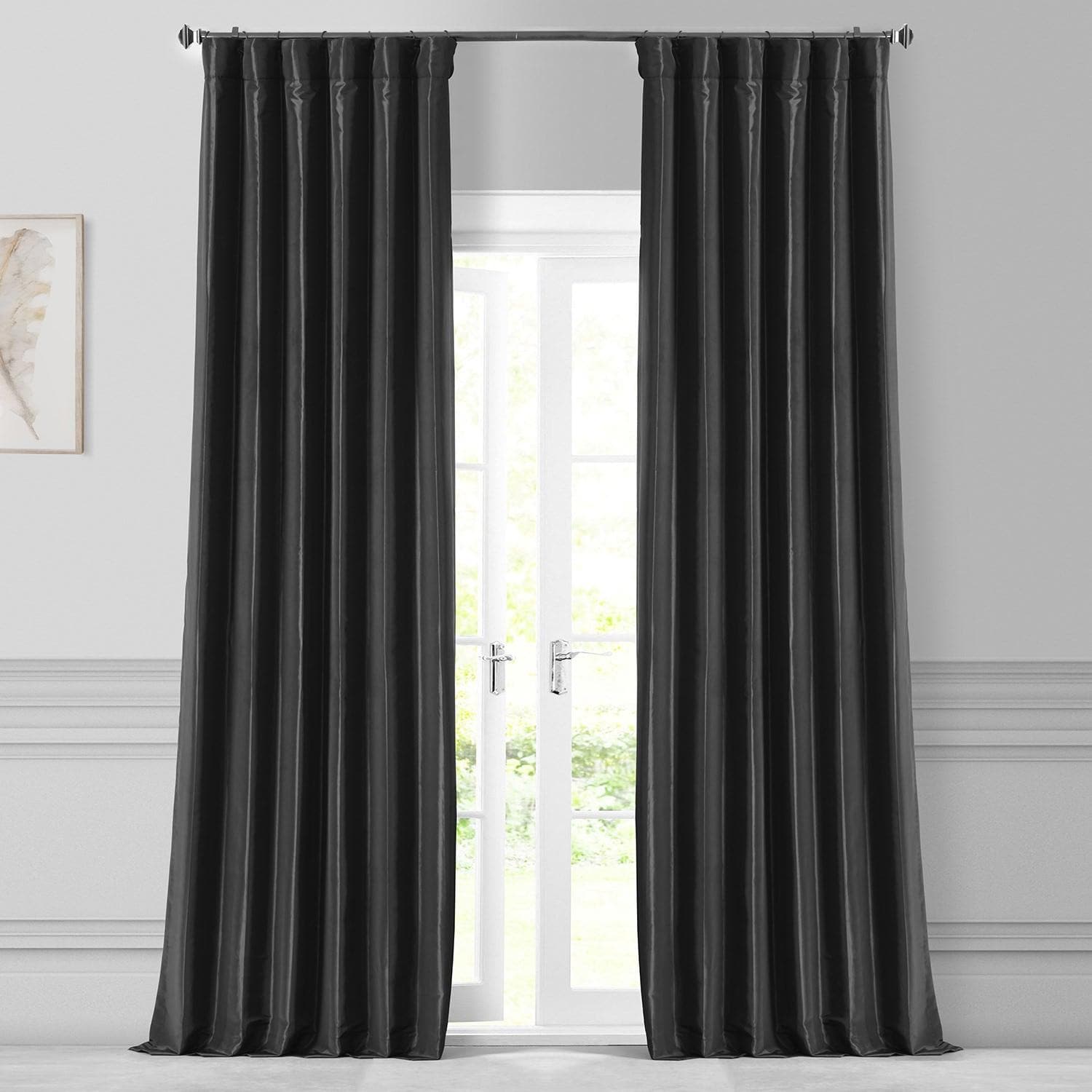 Jet Black Solid Faux Silk Taffeta Curtain