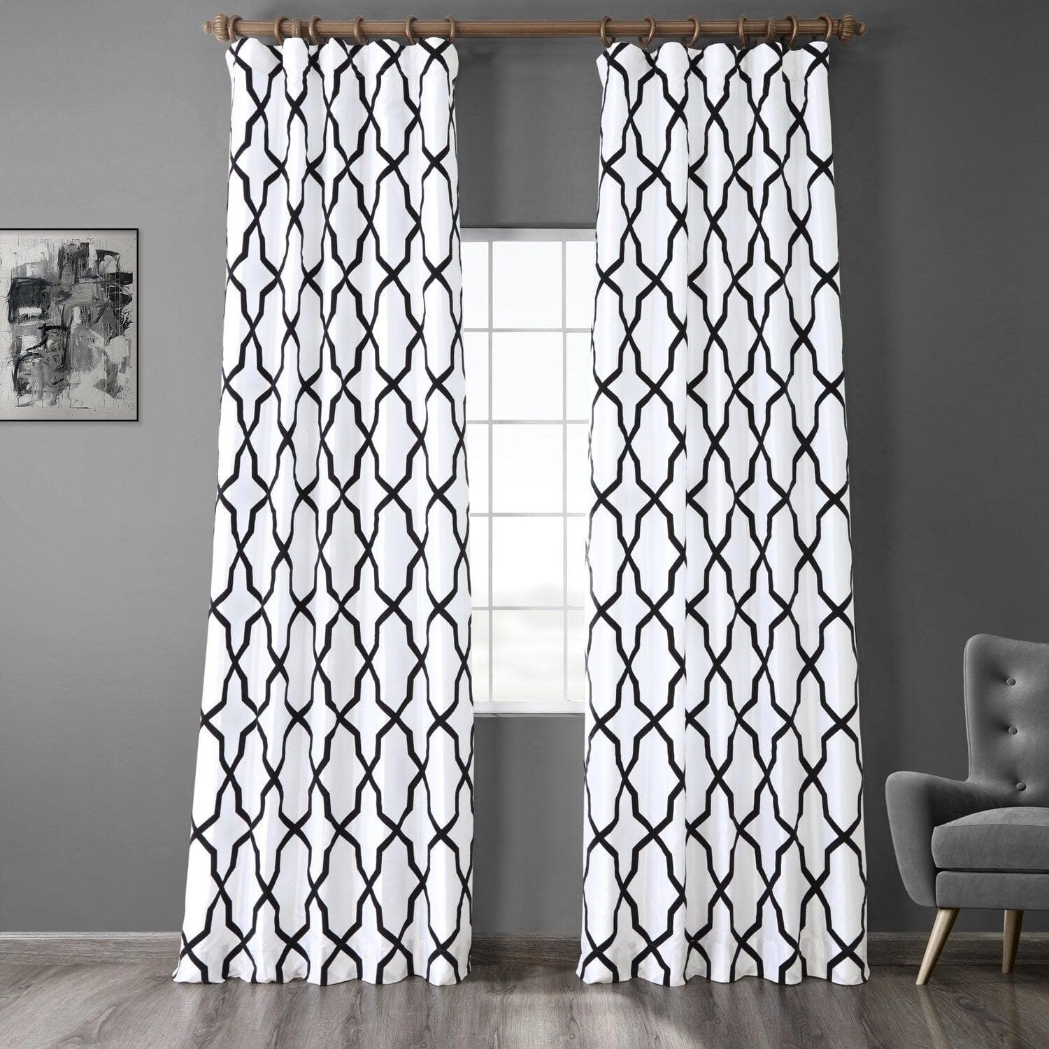 Pinnacle White & Black Designer Flocked Curtain