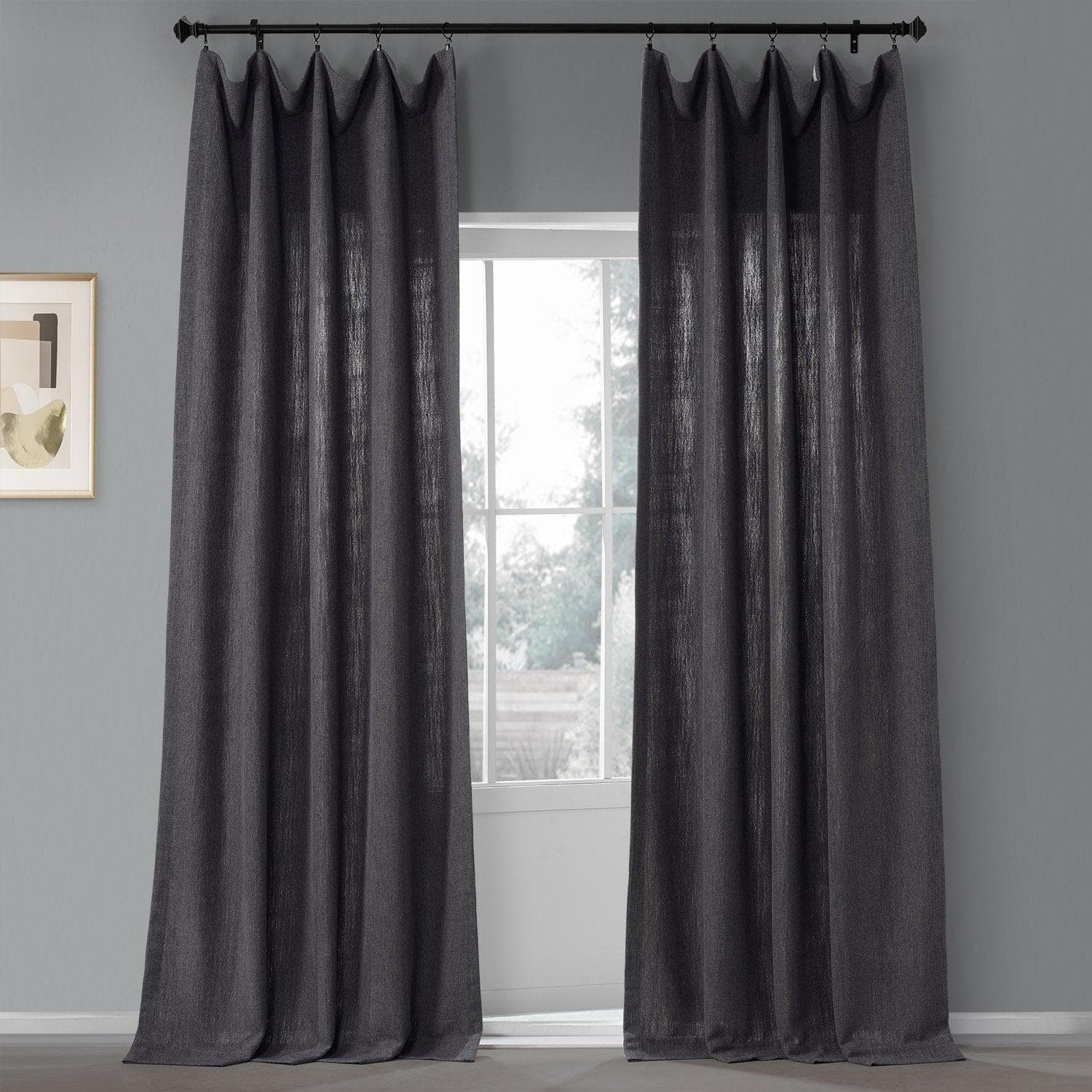 Nightshade Grey Pebble Weave Faux Linen Curtain