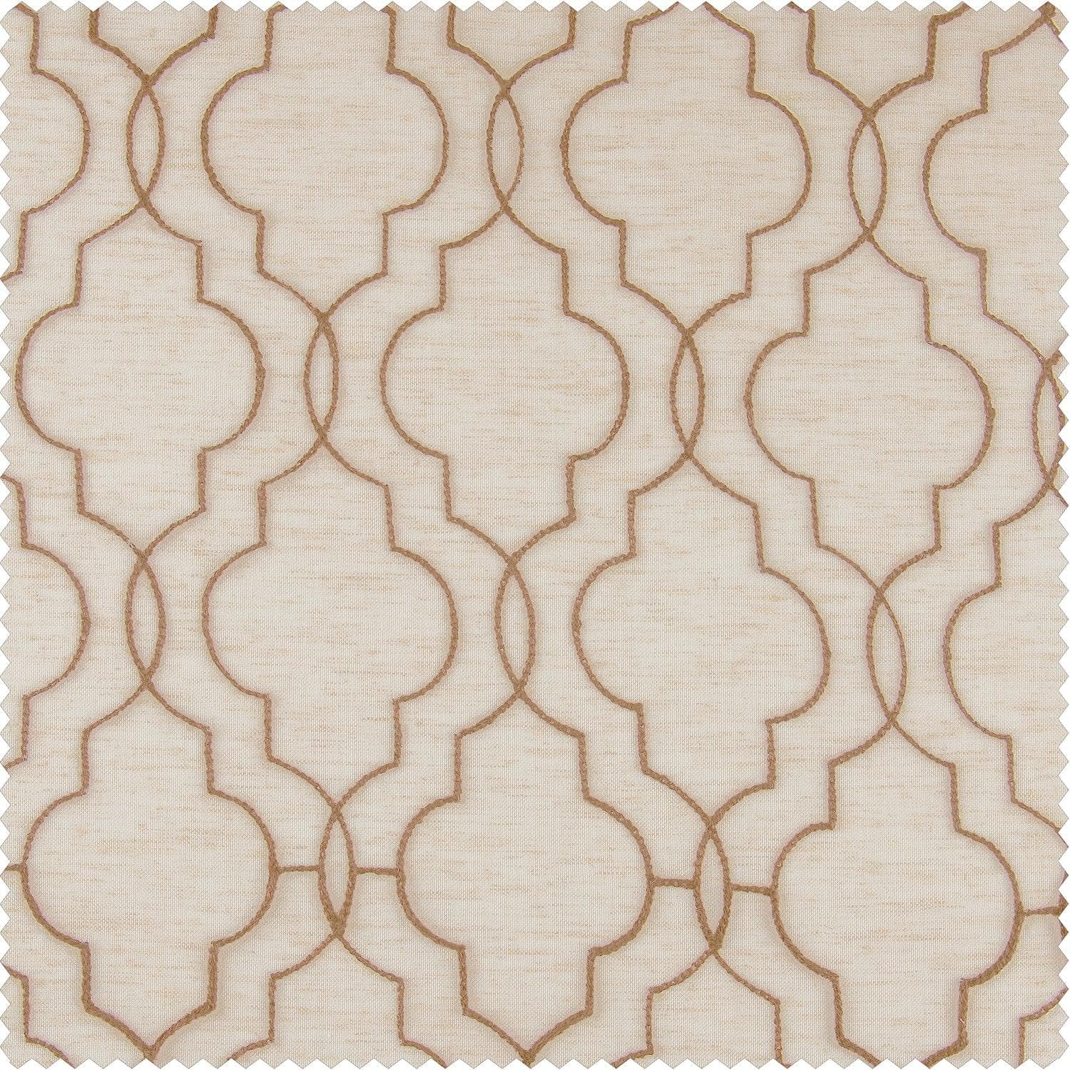 Saida Natural Embroidered Patterned Faux Linen Swatch