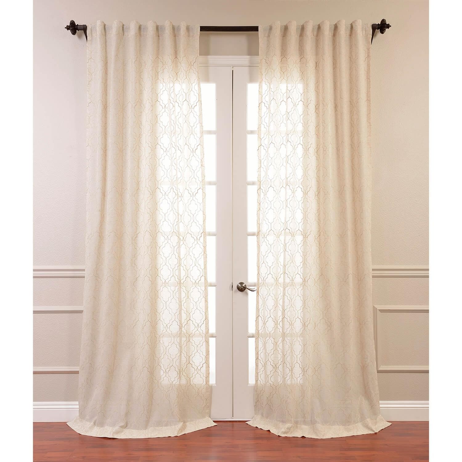 Saida Natural Embroidered Patterned Faux Linen Sheer Curtain