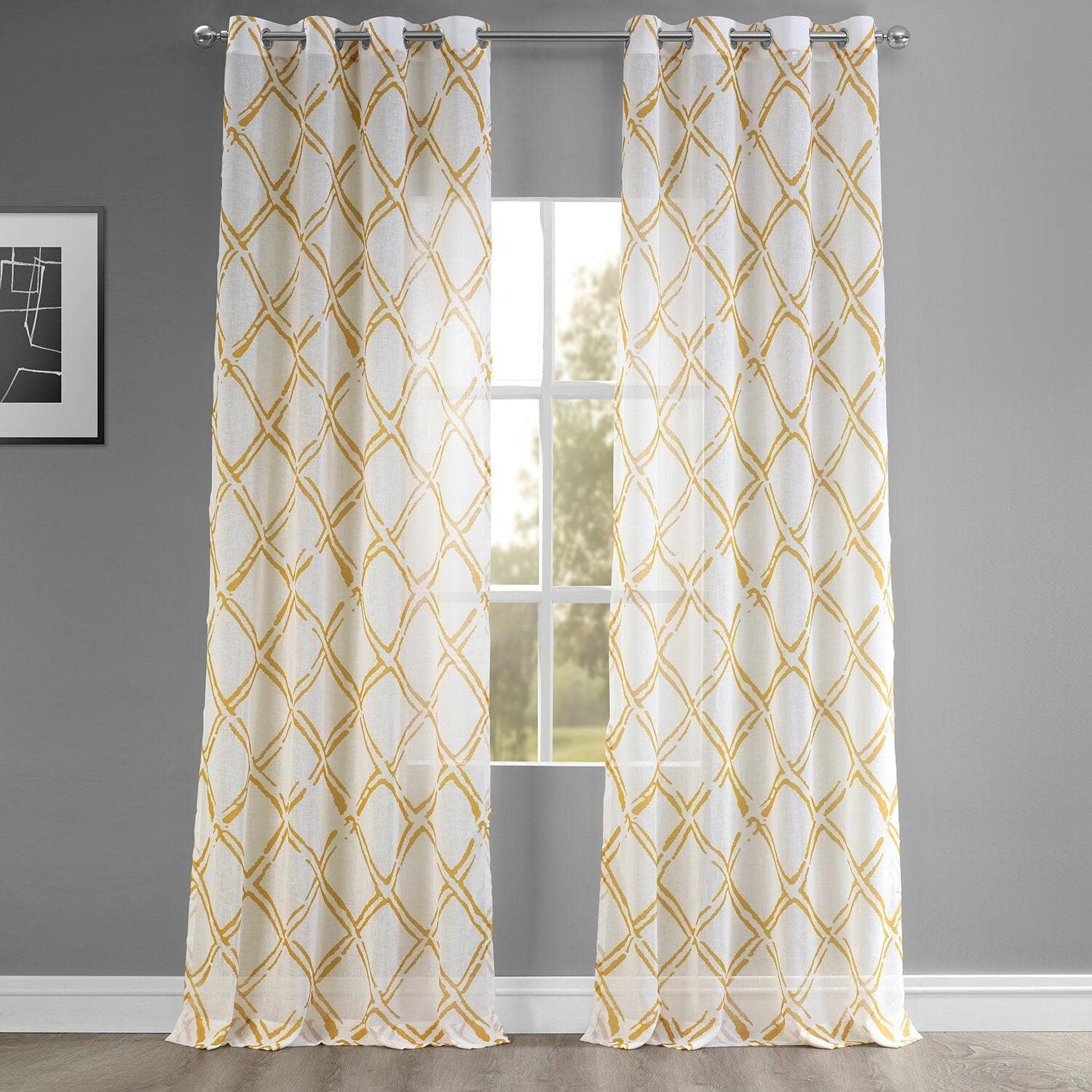 Normandy Gold Grommet Printed Sheer Curtain