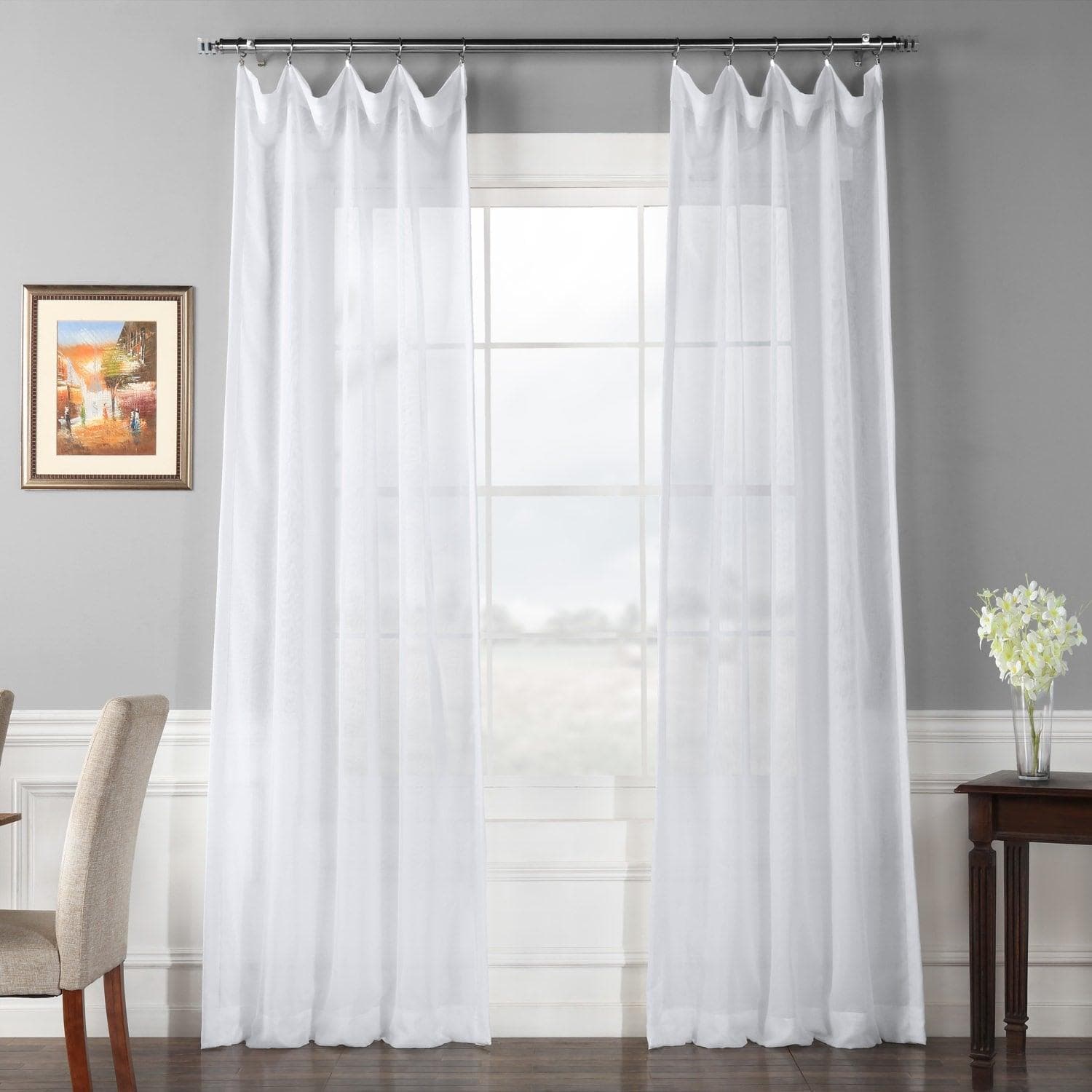 Double Layered White Voile Sheer Curtain