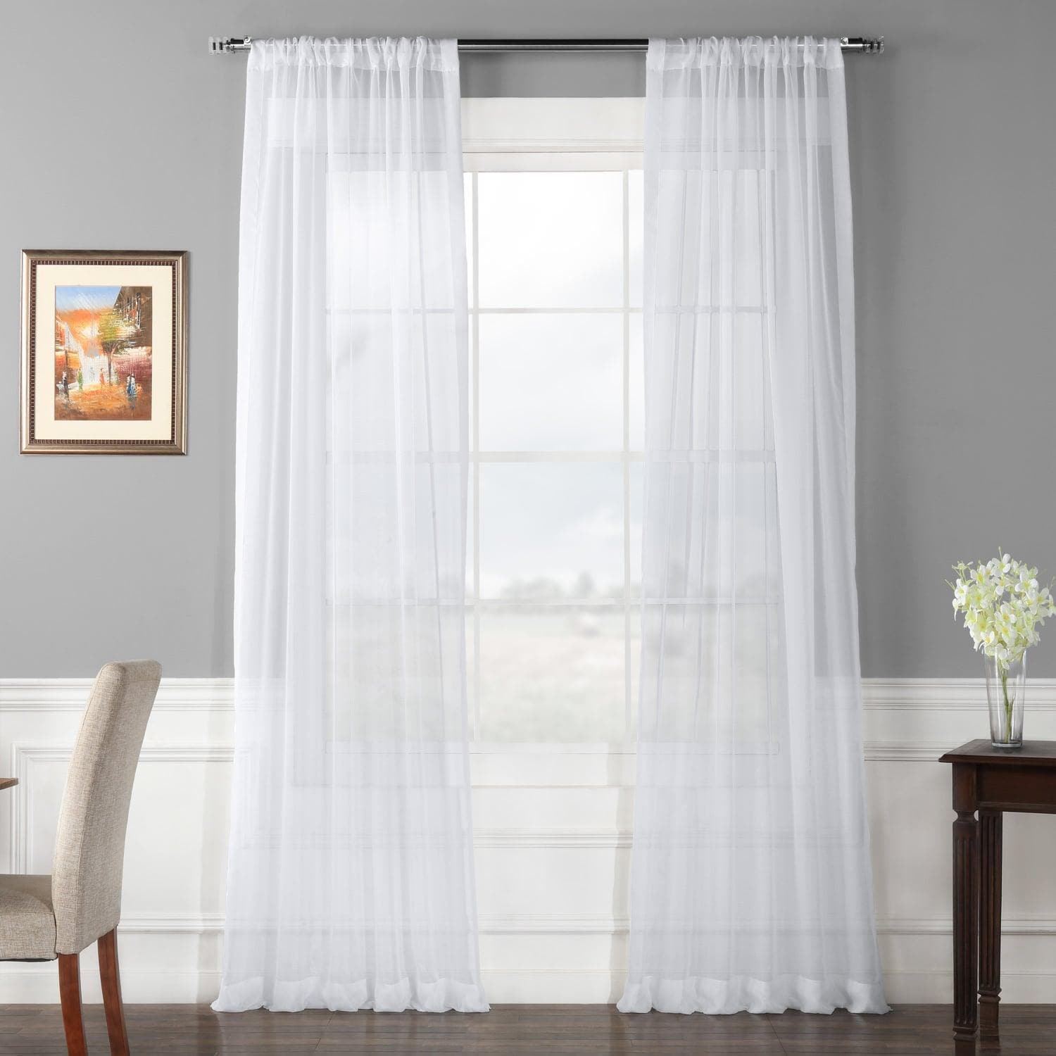 Solid White Voile Sheer Curtain Pair (2 Panels)