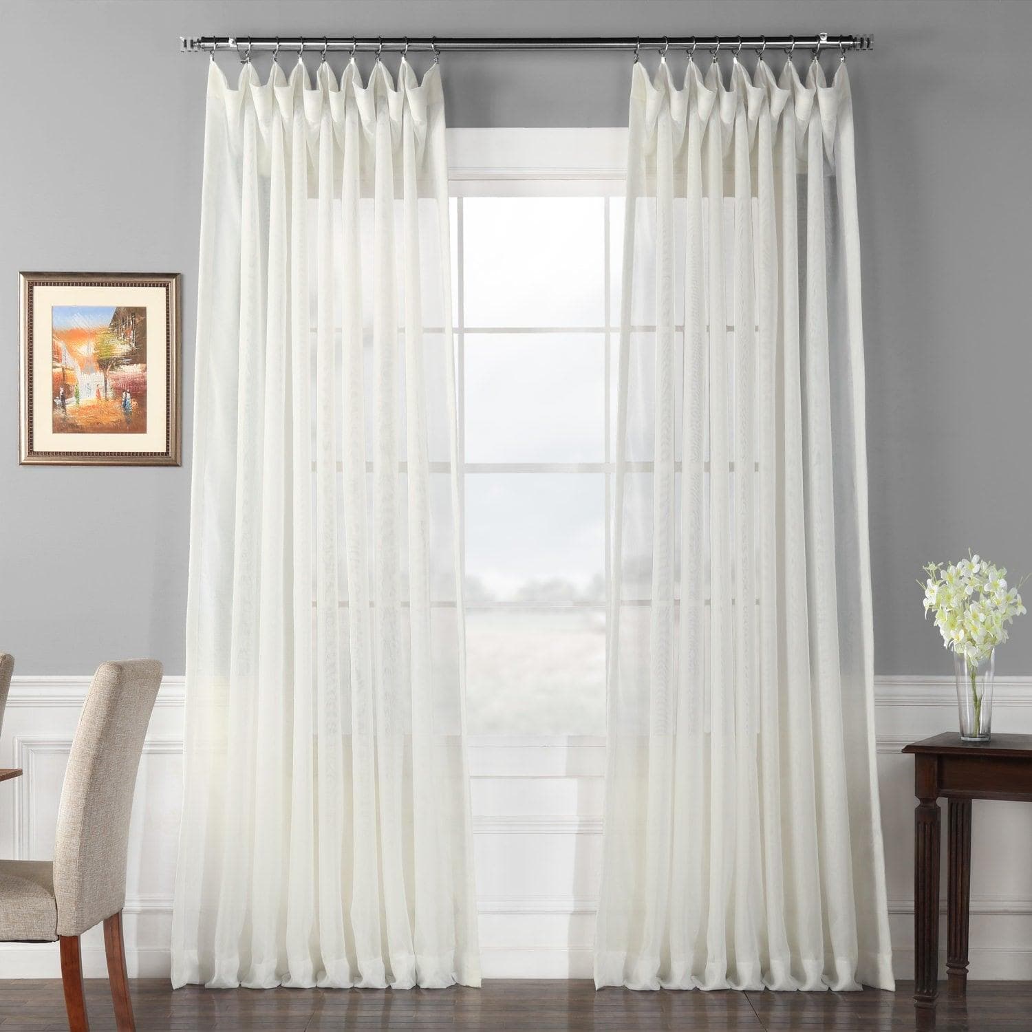Double Layered Off White Extra Wide Voile Sheer Curtain