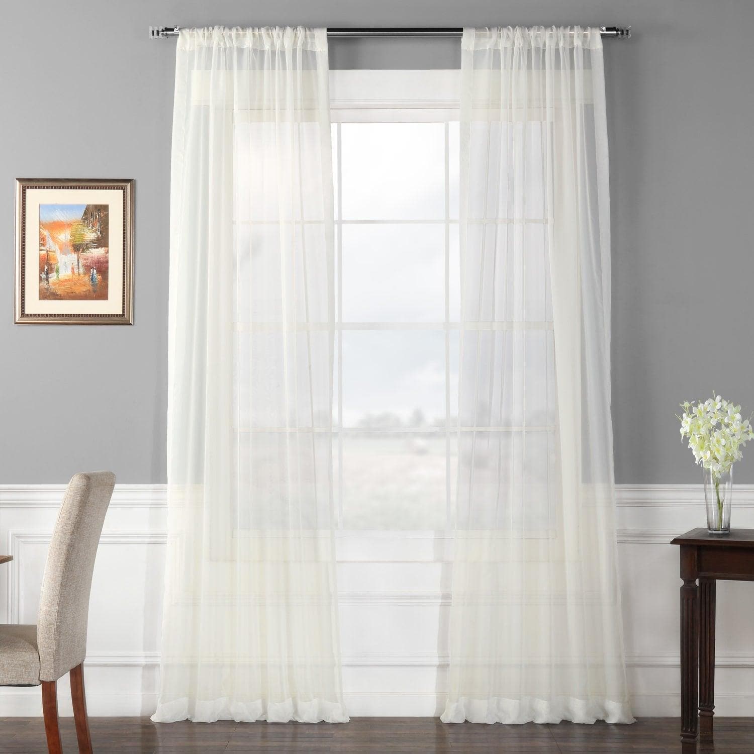 Solid Off White Voile Sheer Curtain Pair (2 Panels)