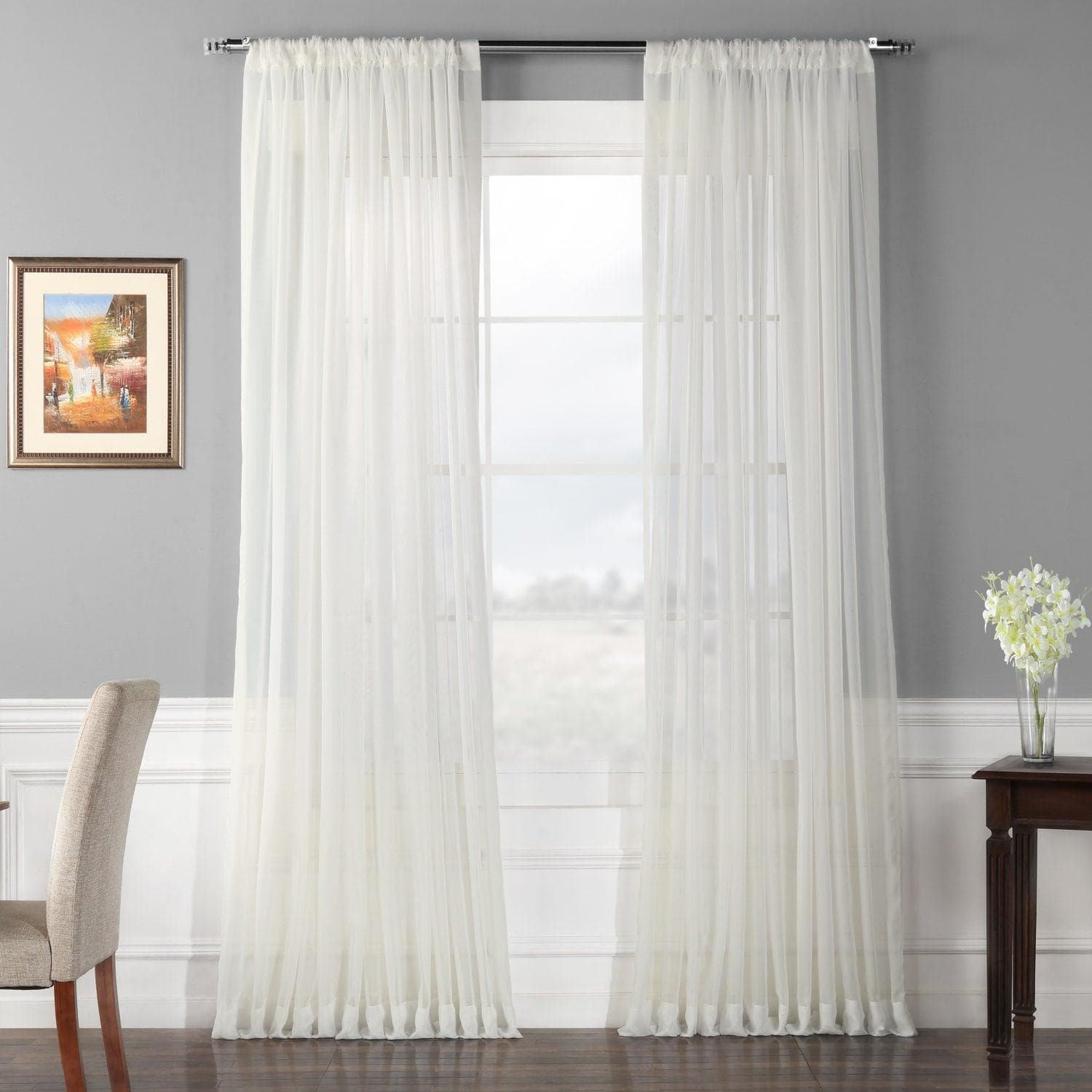 Solid Off White Extra Wide Voile Sheer Curtain