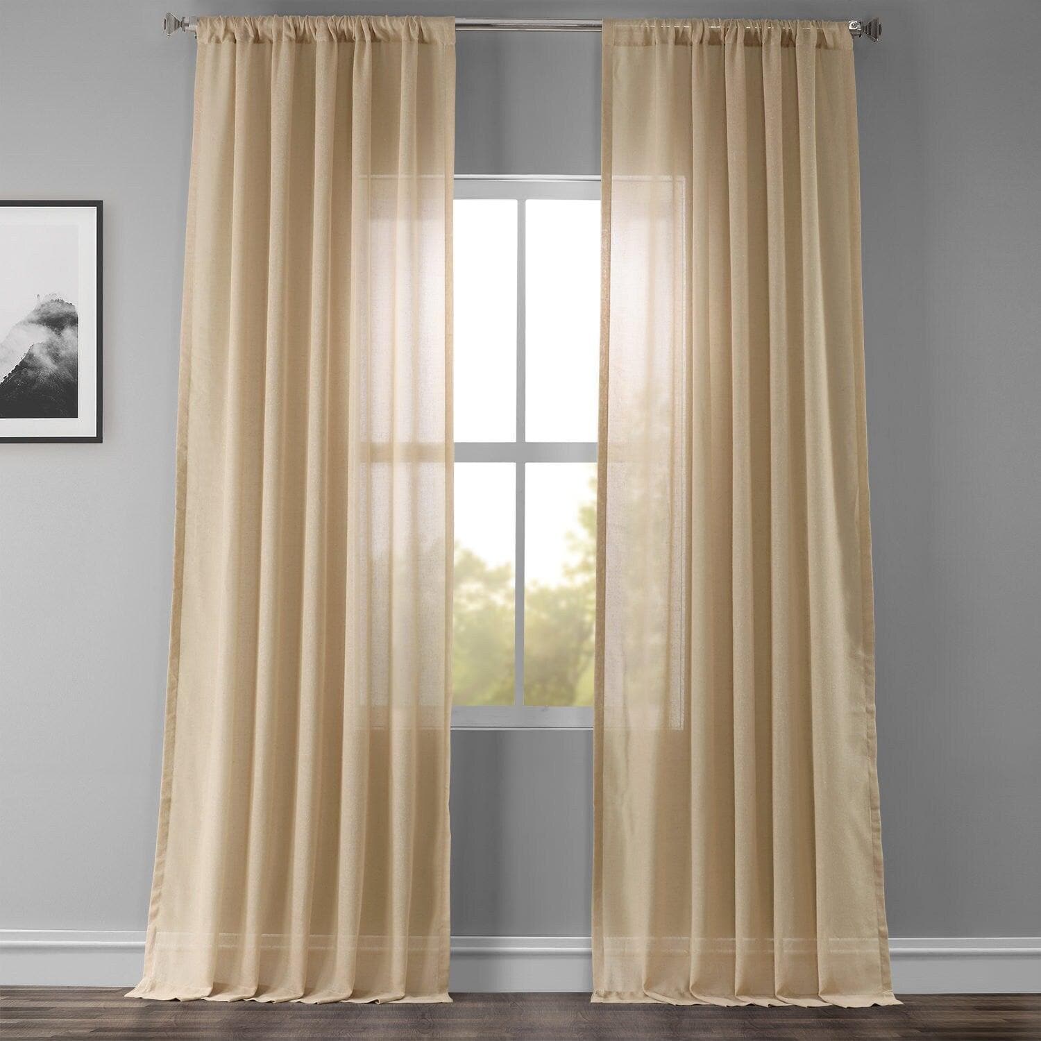 Raffia Tan Textured Faux Linen Sheer Curtain