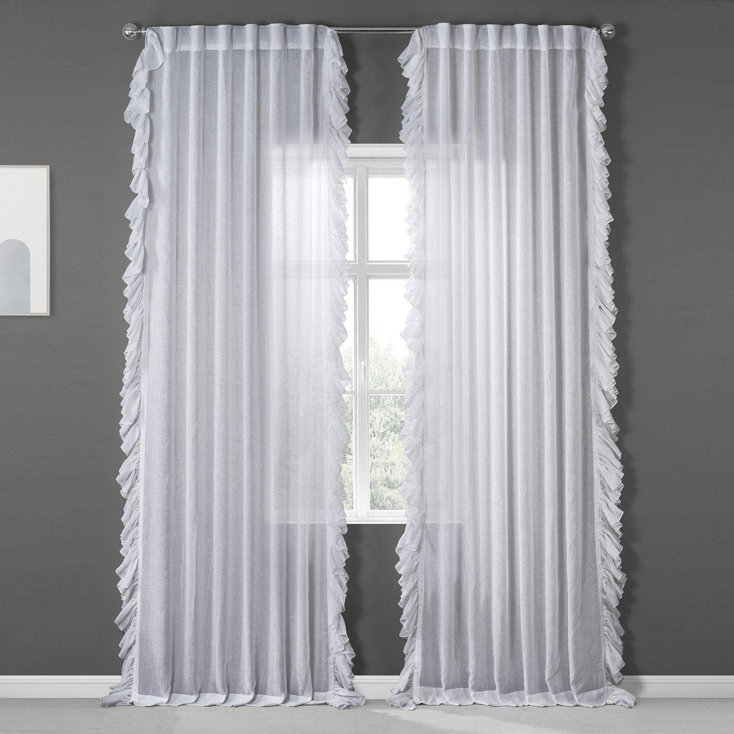 White Orchid Ruffled Faux Linen Sheer Curtain